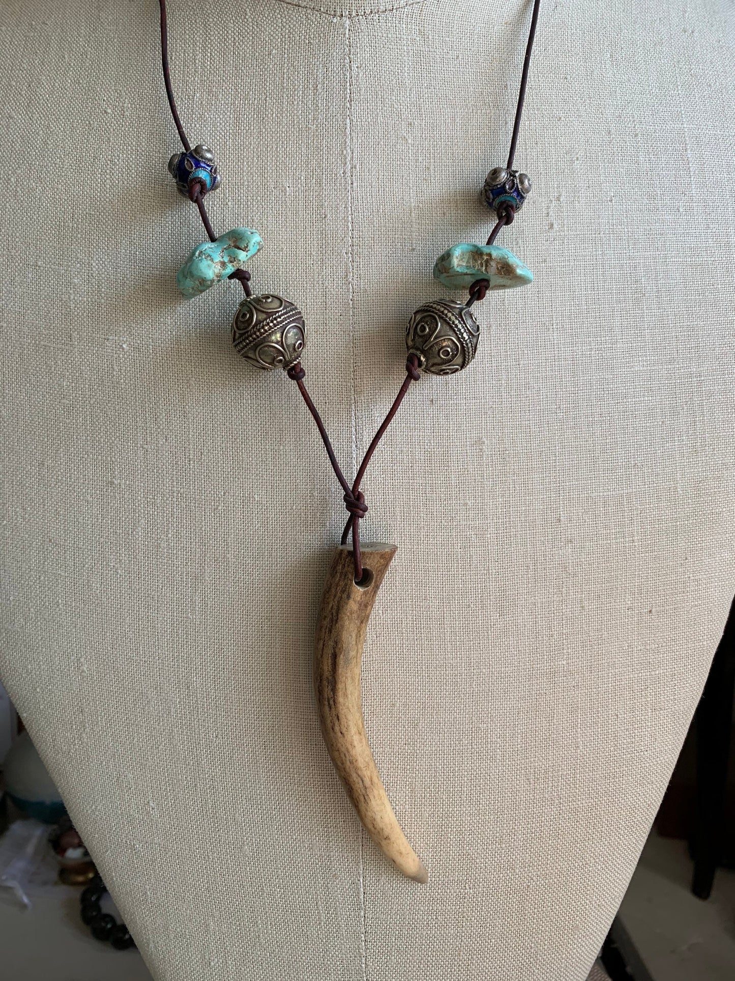 necklace "Horned One" Deer Antler pendant, Turquoise nuggets, Gender Neutral necklace, Gift idea, Stag energy