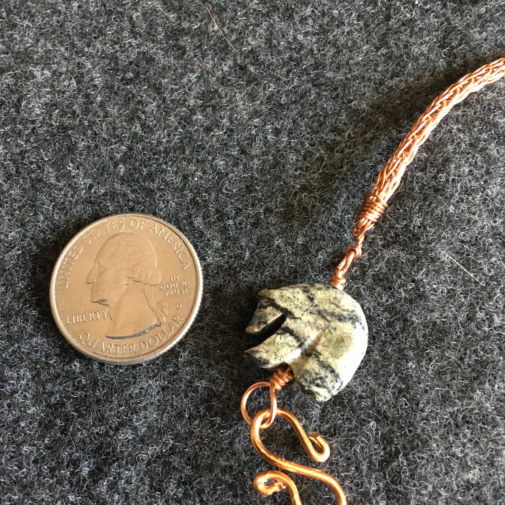 Viking knit anklet or bracelet “Bear” Handmade chain, Serpentine Bear fetish, Copper wire, Handmade hook, Gender Neutral, Gift idea