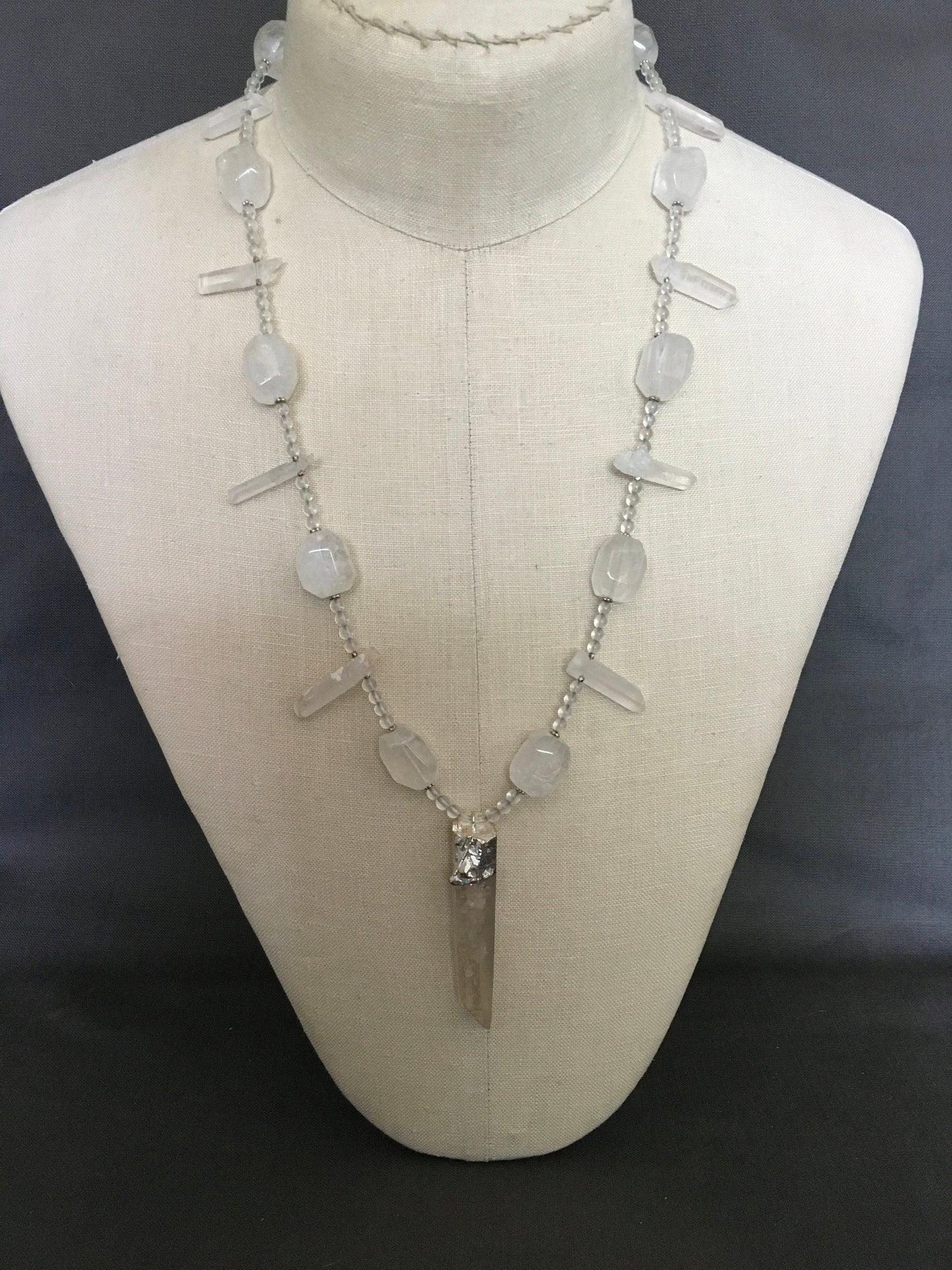 necklace "Lightning Rod" Lemurian Seed Crystal pendant, Crystal points, Quartz beads, Statement Piece, Gift idea, Gender Neutral, Reiki vibe