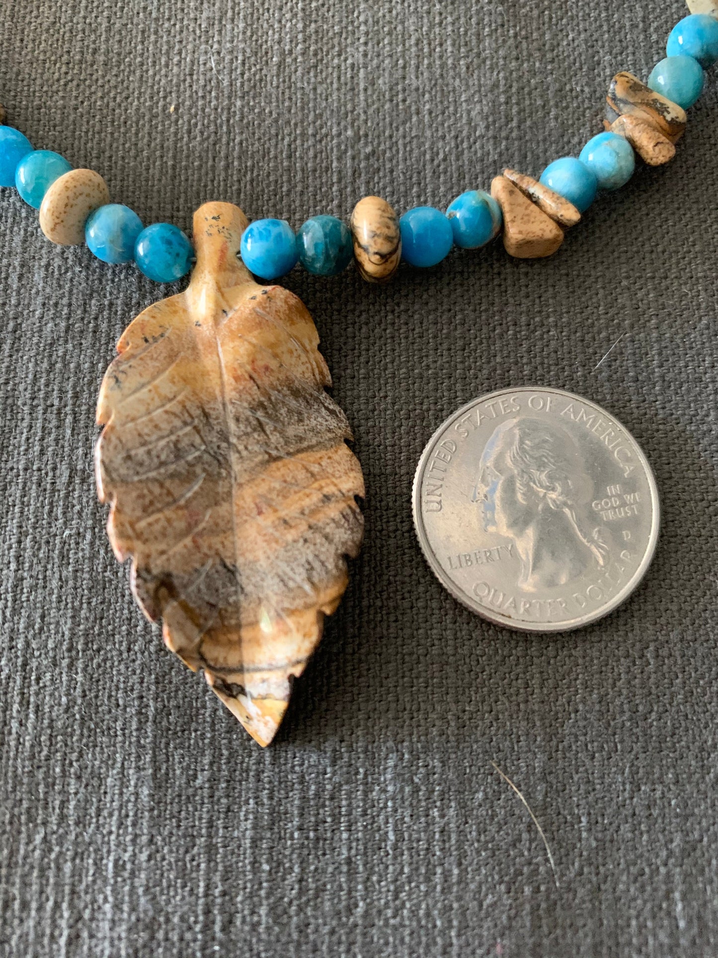 Necklace "High Desert Lake" Picture Jasper Leaf, Apatite, Picture Jasper, Pyramid Lake, Gender Neutral jewelry, Gift idea,