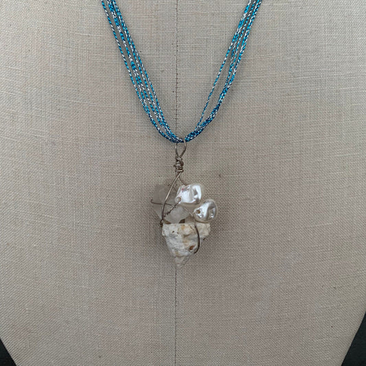 Pendant “Selkie’s Jewel” Crystal Point, Freshwater Pearls, Shell, Mermaid jewelry, Gender Neutral, Gift idea, Ocean treasure, Sterling wire