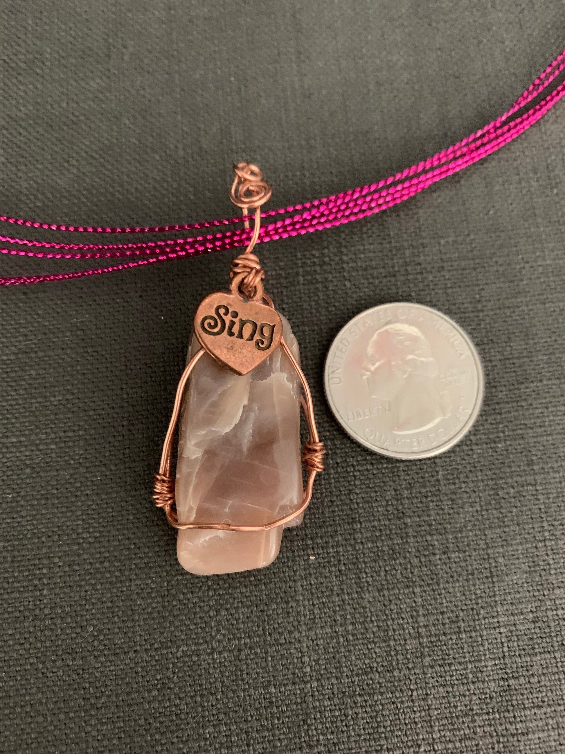 Pendant "Sing" Red Moonstone, Copper Heart charm, Copper wire, Self-love, Music Lover, Gender Neutral pendant, Gift idea, festival jewelry