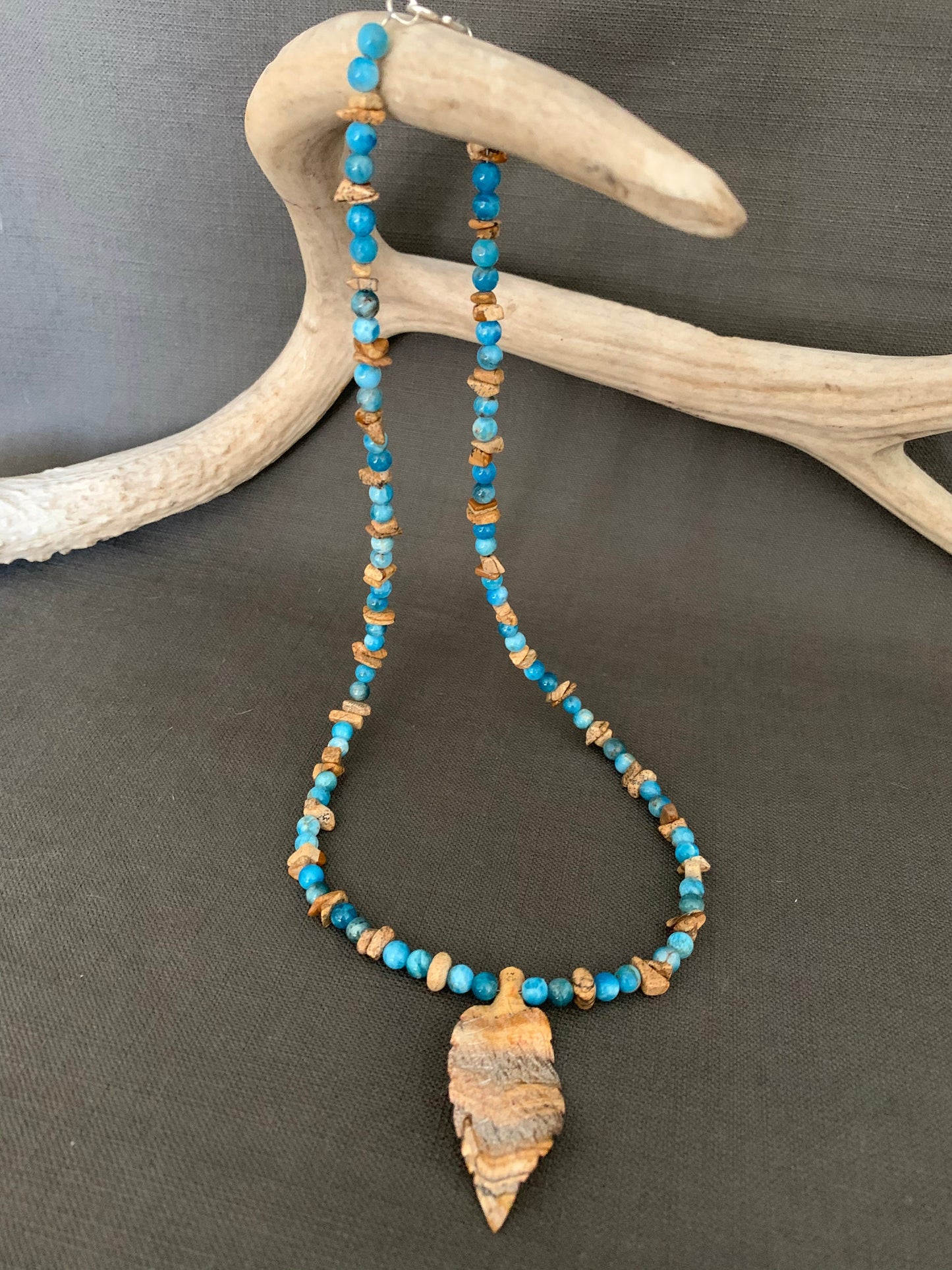 Necklace "High Desert Lake" Picture Jasper Leaf, Apatite, Picture Jasper, Pyramid Lake, Gender Neutral jewelry, Gift idea,