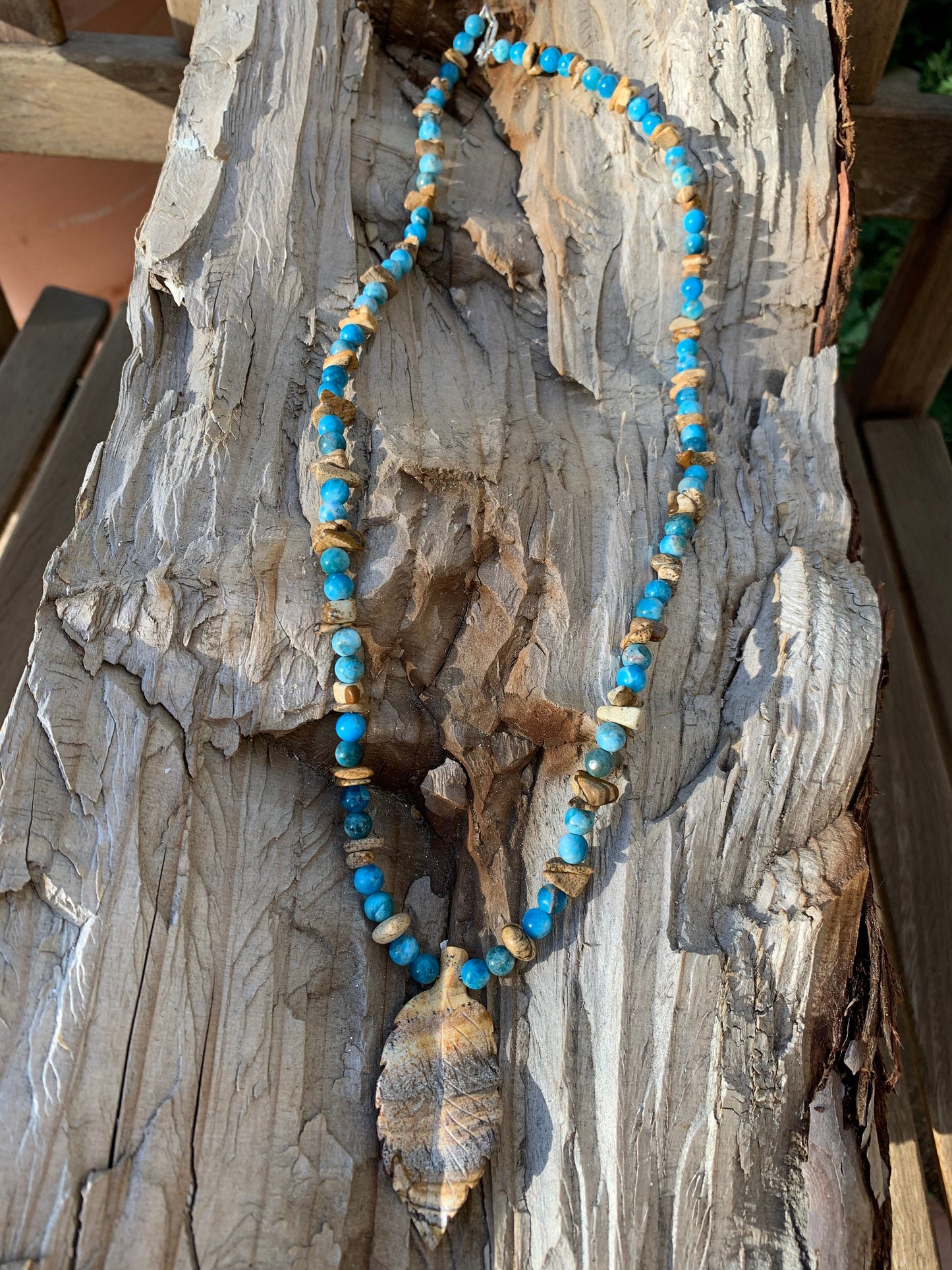 Necklace "High Desert Lake" Picture Jasper Leaf, Apatite, Picture Jasper, Pyramid Lake, Gender Neutral jewelry, Gift idea,