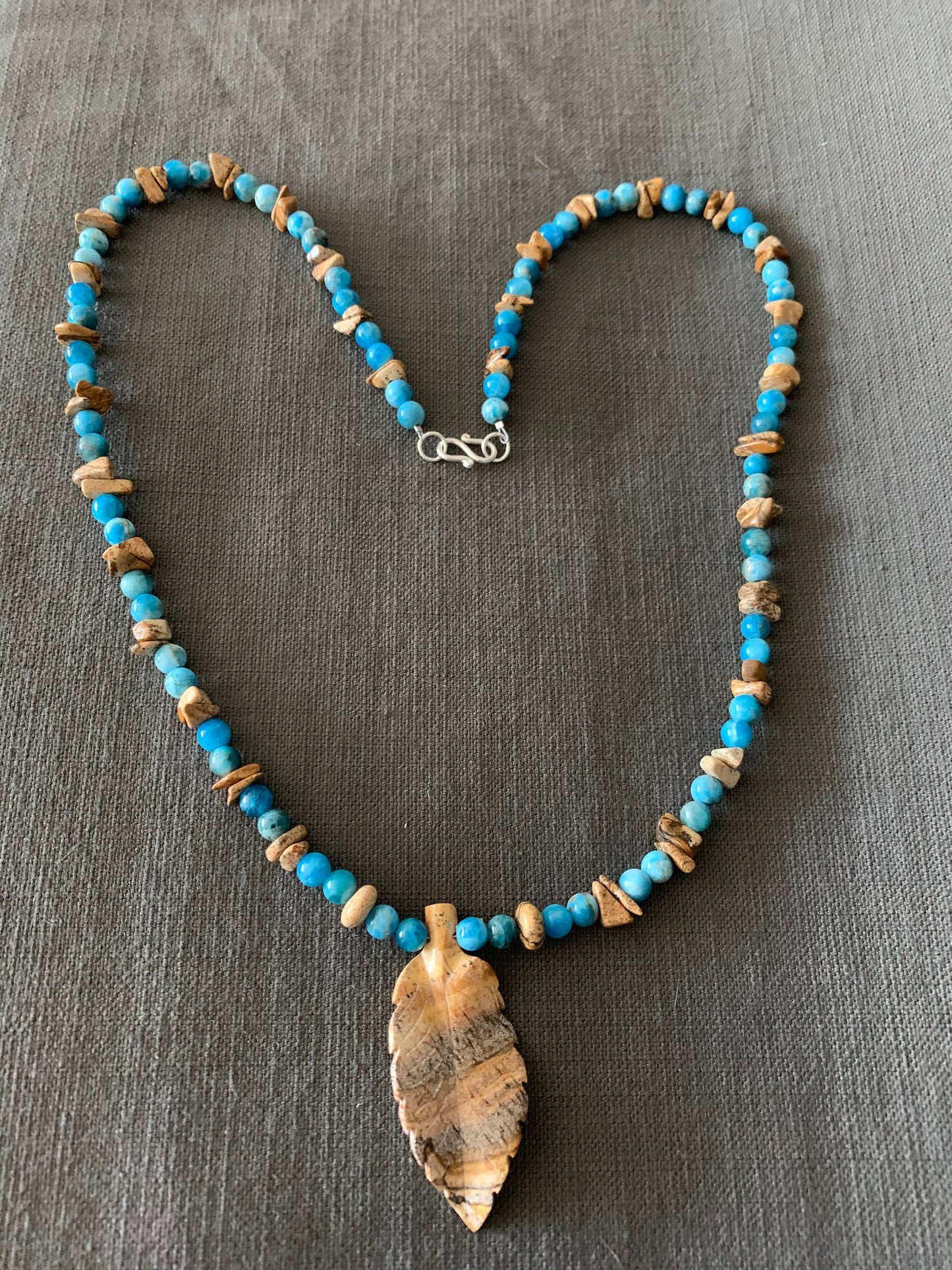 Necklace "High Desert Lake" Picture Jasper Leaf, Apatite, Picture Jasper, Pyramid Lake, Gender Neutral jewelry, Gift idea,