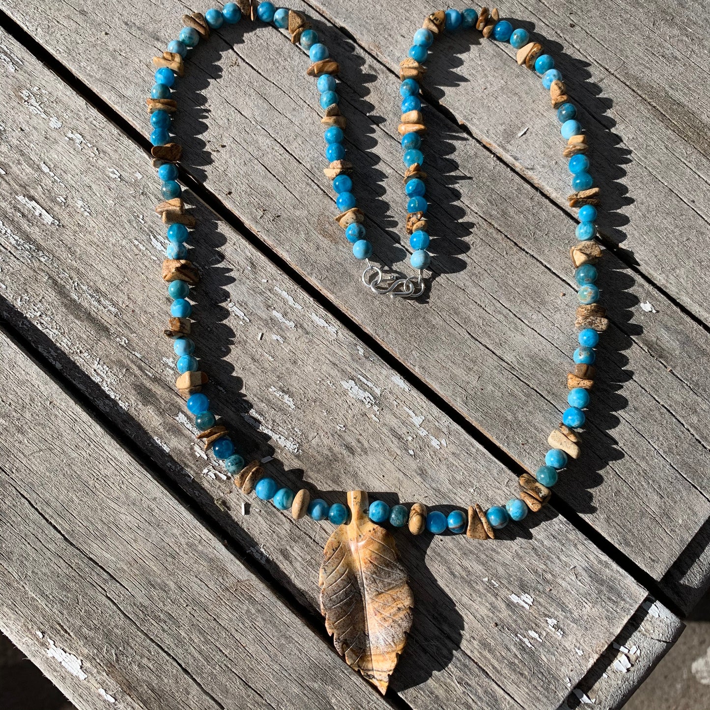 Necklace "High Desert Lake" Picture Jasper Leaf, Apatite, Picture Jasper, Pyramid Lake, Gender Neutral jewelry, Gift idea,