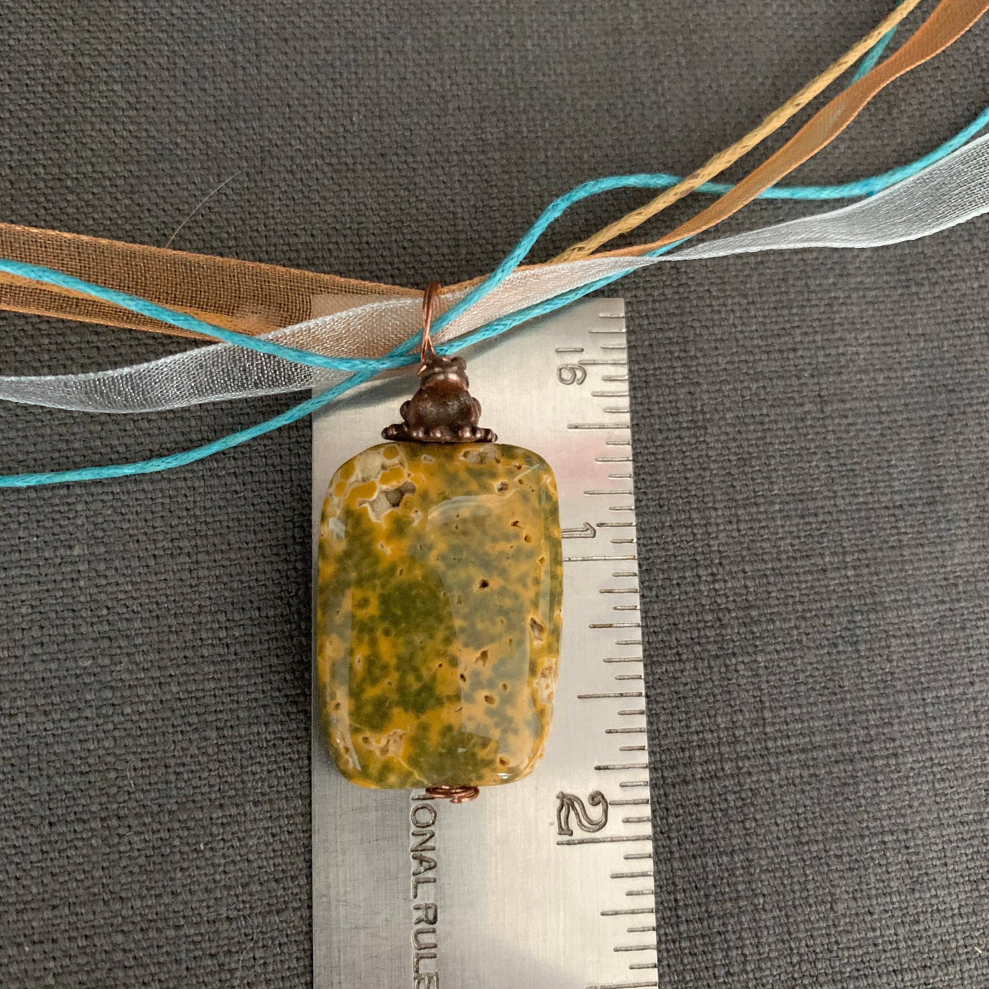 Pendant “Frog” Ocean jasper, Copper Frog, Gender Neutral pendant, Gift idea, Frog energy, Water energy, Festival jewelry,