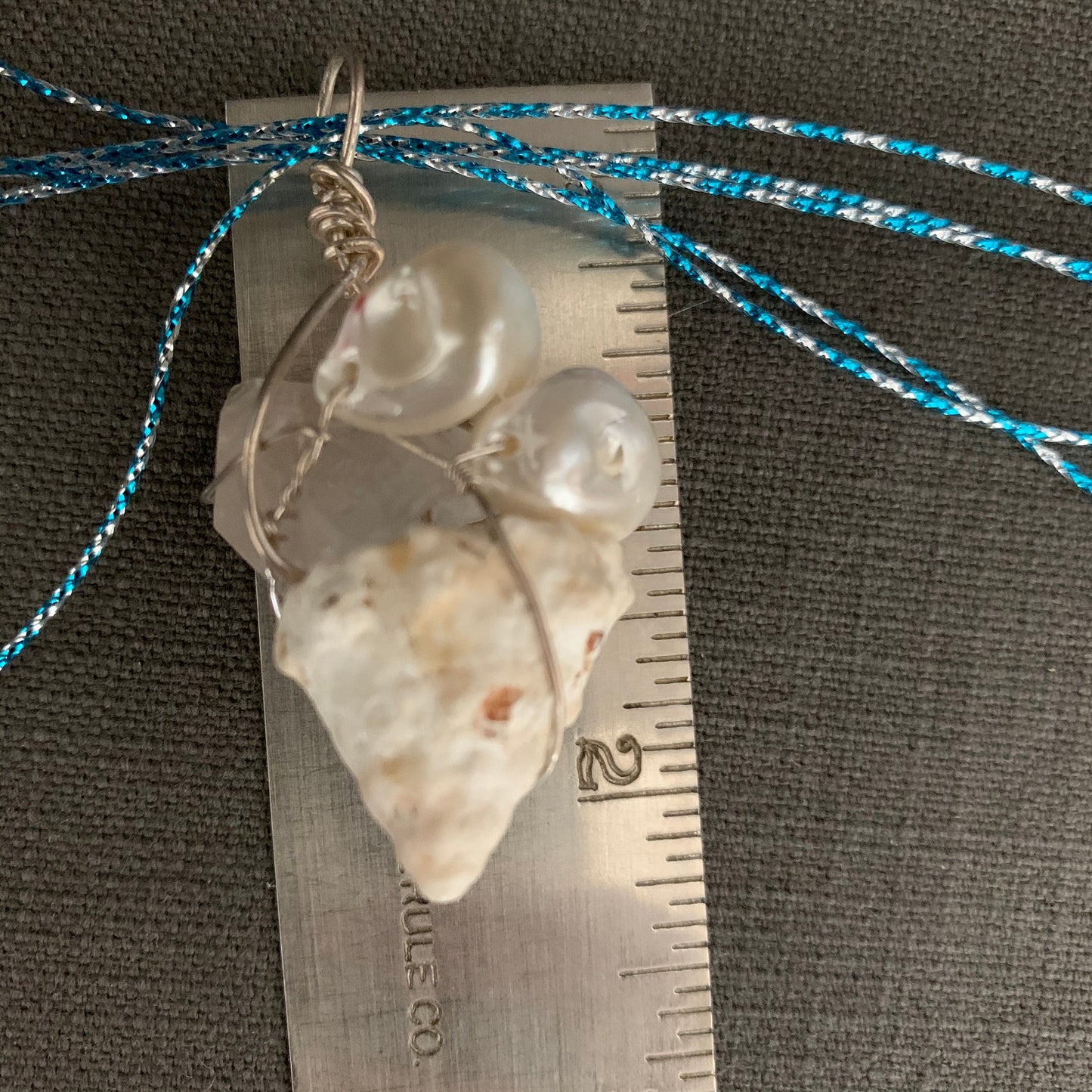 Pendant “Selkie’s Jewel” Crystal Point, Freshwater Pearls, Shell, Mermaid jewelry, Gender Neutral, Gift idea, Ocean treasure, Sterling wire