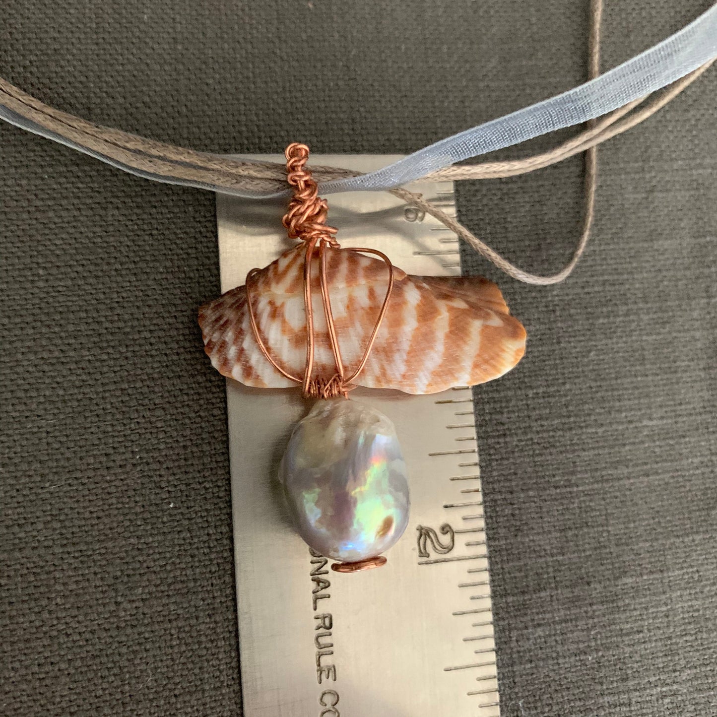 Pendant “Jewel of the Sea” Baroque Pearl, Shell, Copper wire wrap, Gender Neutral pendant, Ocean treasure, Mermaid jewelry, Gift idea