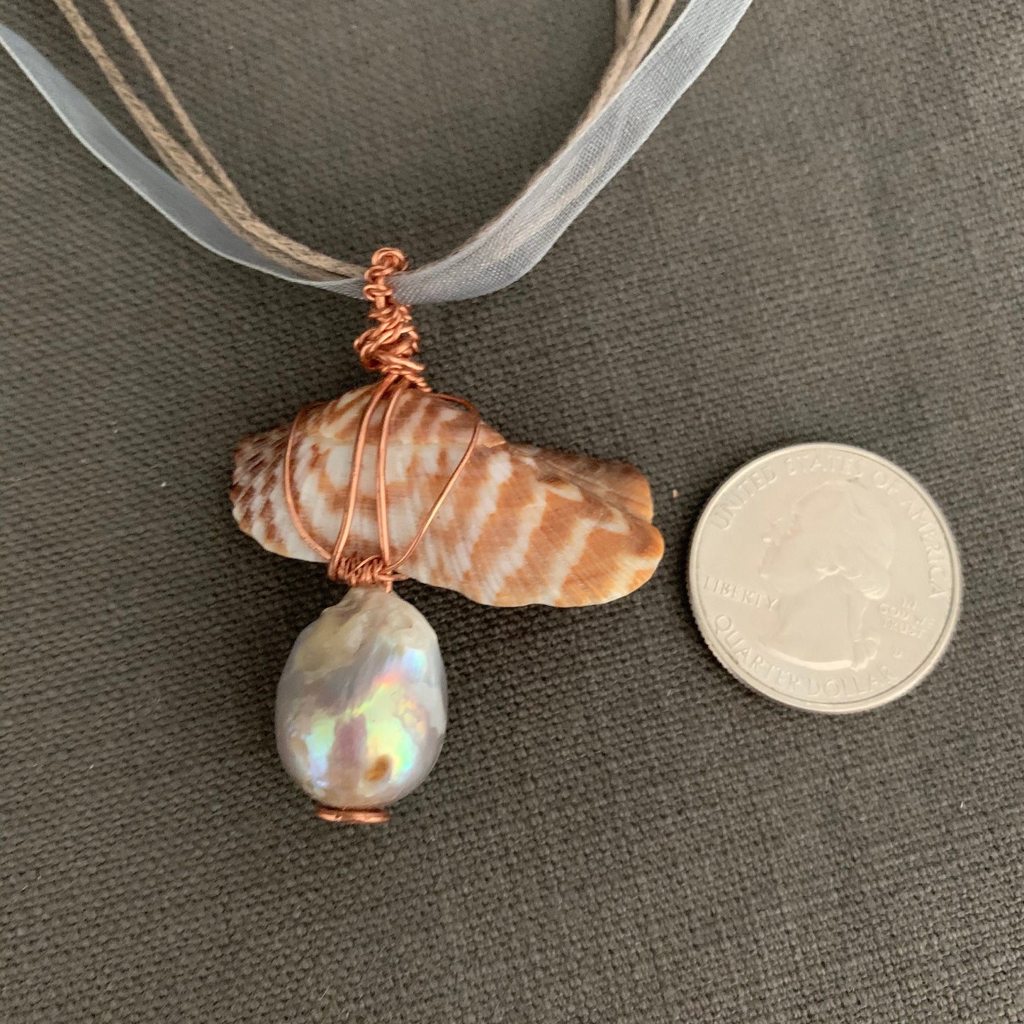 Pendant “Jewel of the Sea” Baroque Pearl, Shell, Copper wire wrap, Gender Neutral pendant, Ocean treasure, Mermaid jewelry, Gift idea