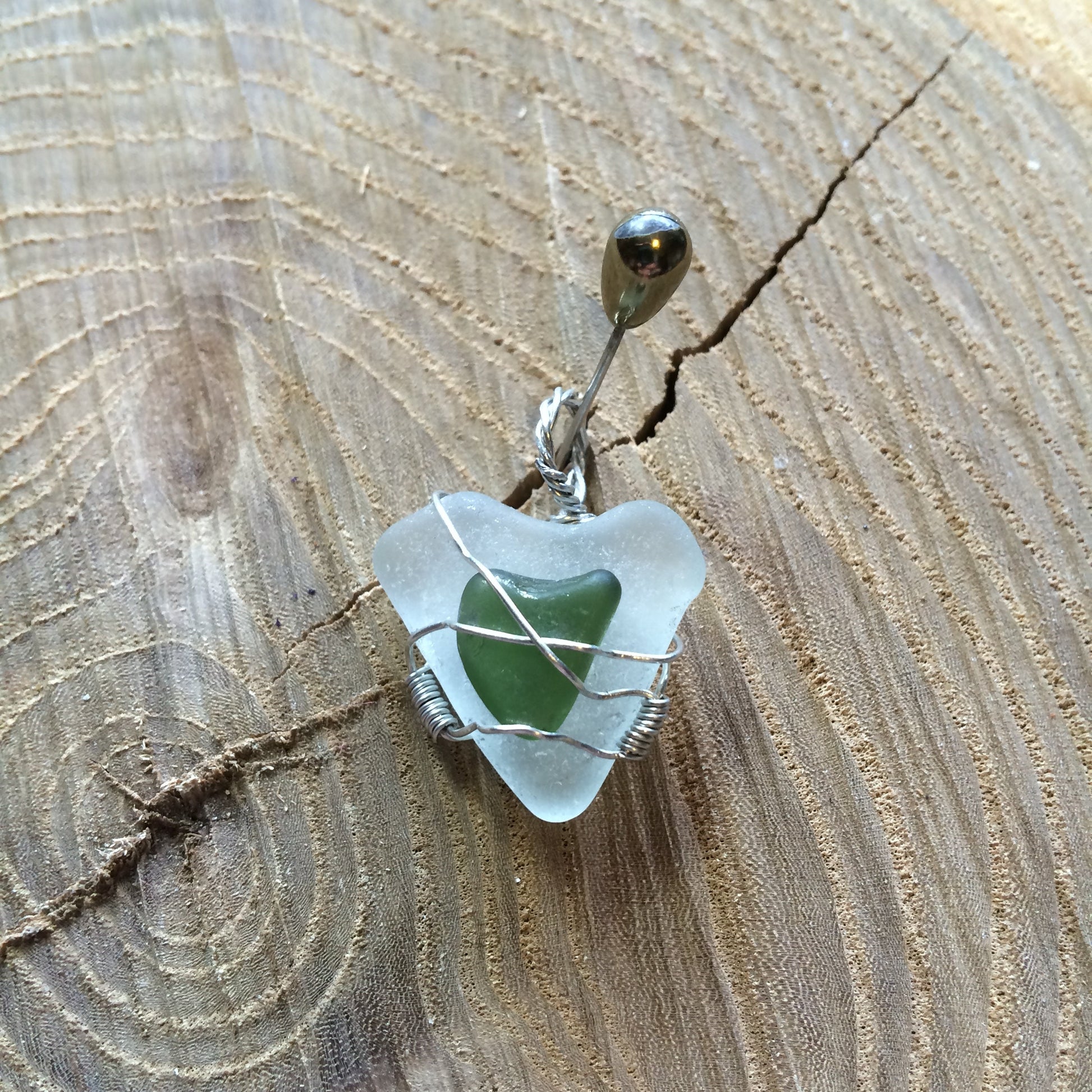 Pendant “Cross My Heart” Sea glass pendant, Heart Pendant, Gift Idea, Gender Neutral pendant, Ocean treasures, Mermaid jewelry, Wire Wrapped