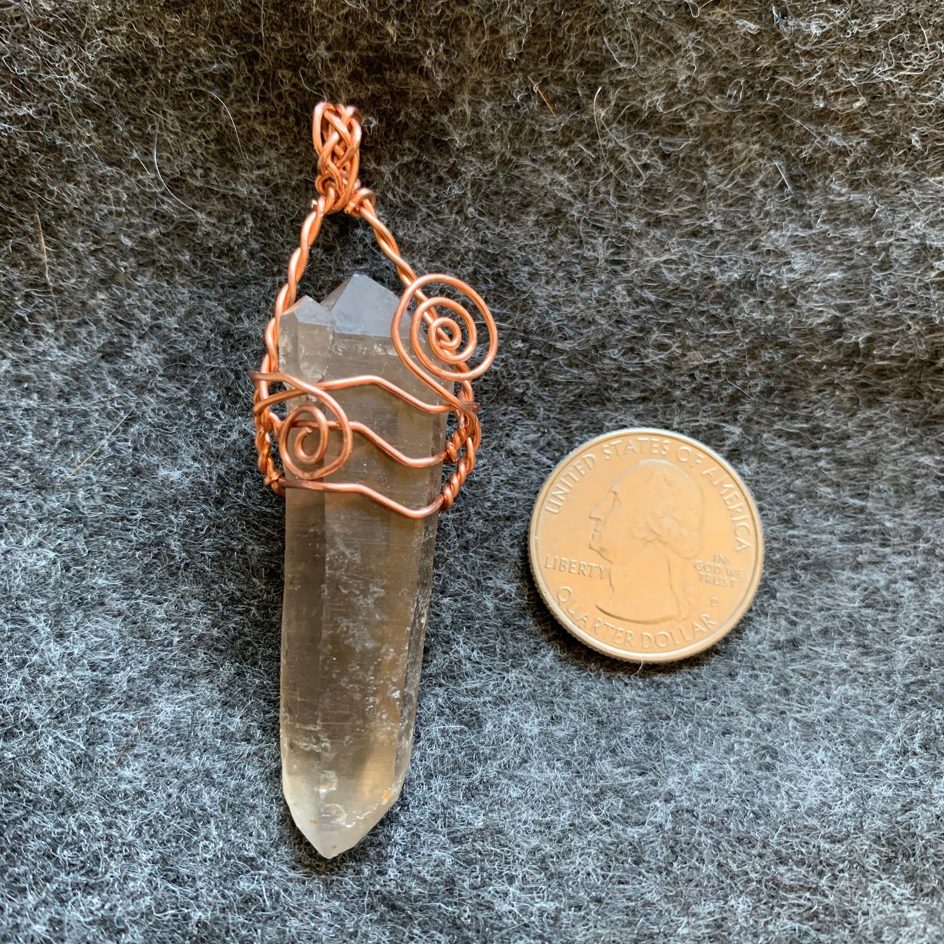 Pendant “Grounding Wave” Double Terminated Smoky Quartz, Copper wire, Grounding pendant, Gender Neutral, Root chakra, Reiki charged