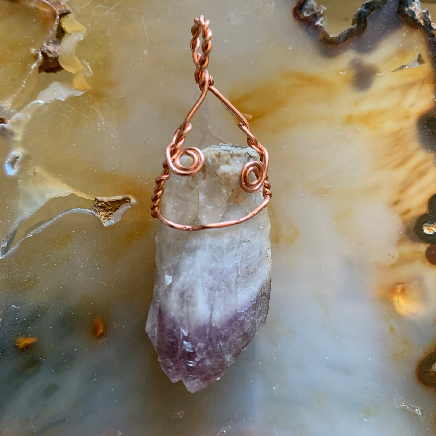 Pendant “Healing Spirals” Amethyst point, Copper wire, Healing stone, Gender Neutral, Reiki charged, Third Eye and Crown Chakra