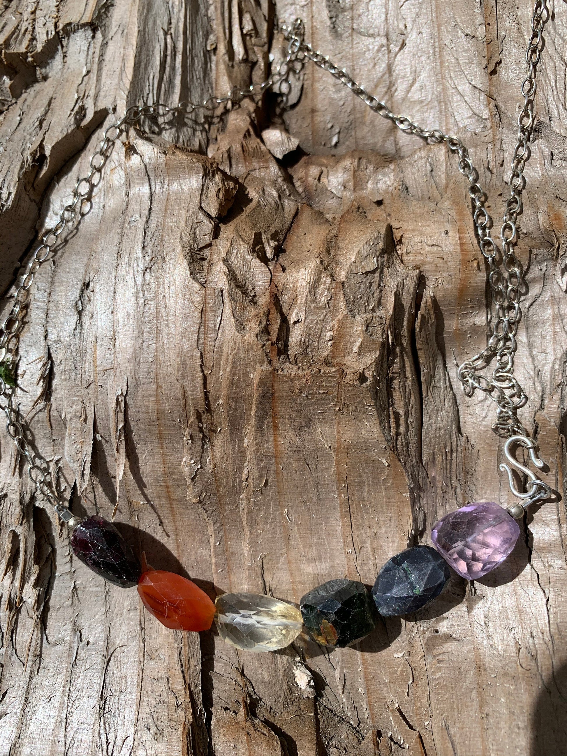 Necklace “Traditional Rainbow” Pride jewelry, Gender Neutral, LGBTQ+ Necklace, Garnet, Carnelian, Citrine, GreenTourmaline, Iolite, Amethyst