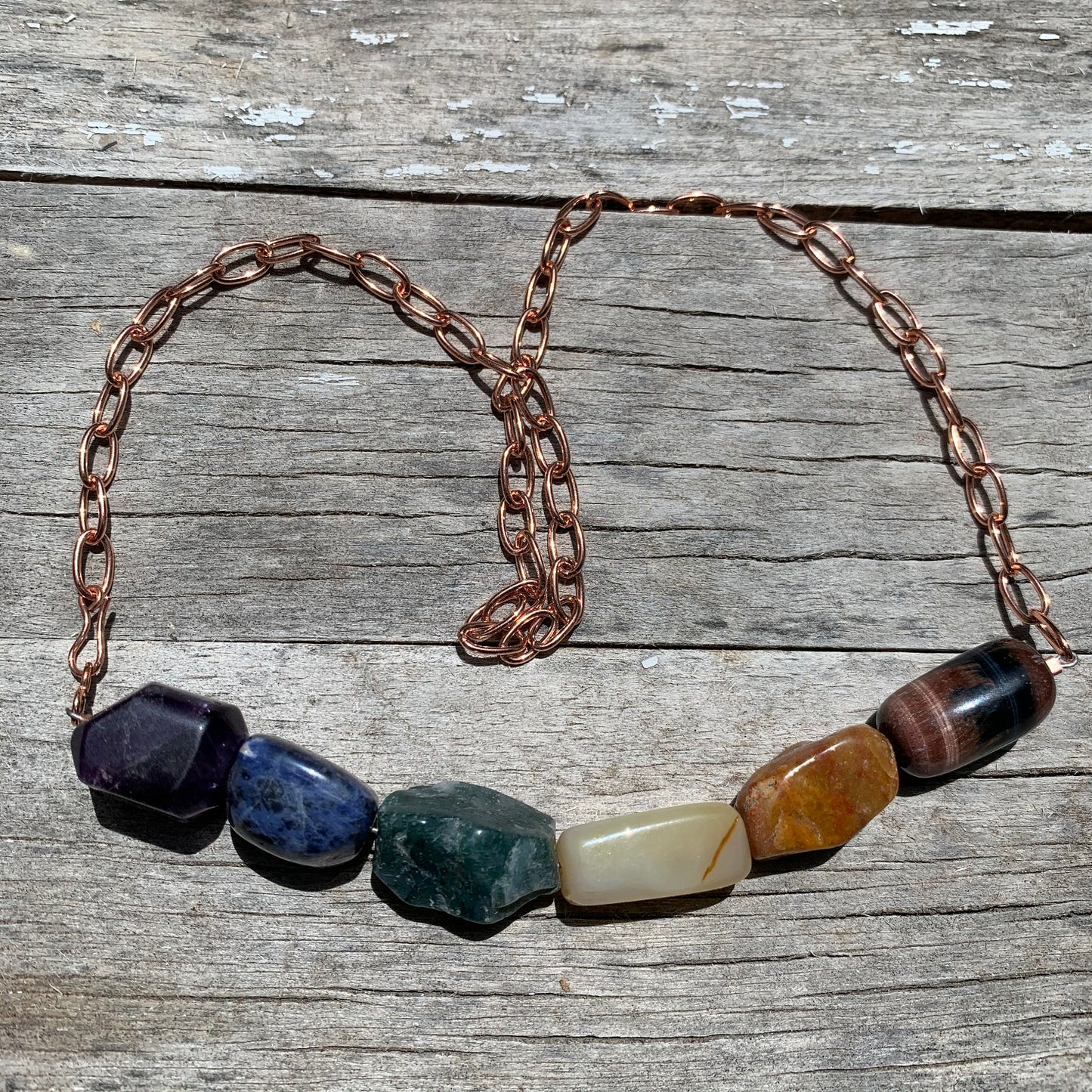 Necklace “Earthy Rainbow” Pride necklace, Gender Neutral, LGBTQ+ jewelry, Red Tiger Eye, Jasper, Agate, Moss Agate, Sodalite, Fluorite