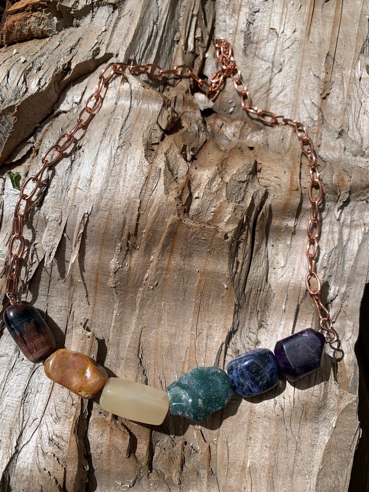 Necklace “Earthy Rainbow” Pride necklace, Gender Neutral, LGBTQ+ jewelry, Red Tiger Eye, Jasper, Agate, Moss Agate, Sodalite, Fluorite