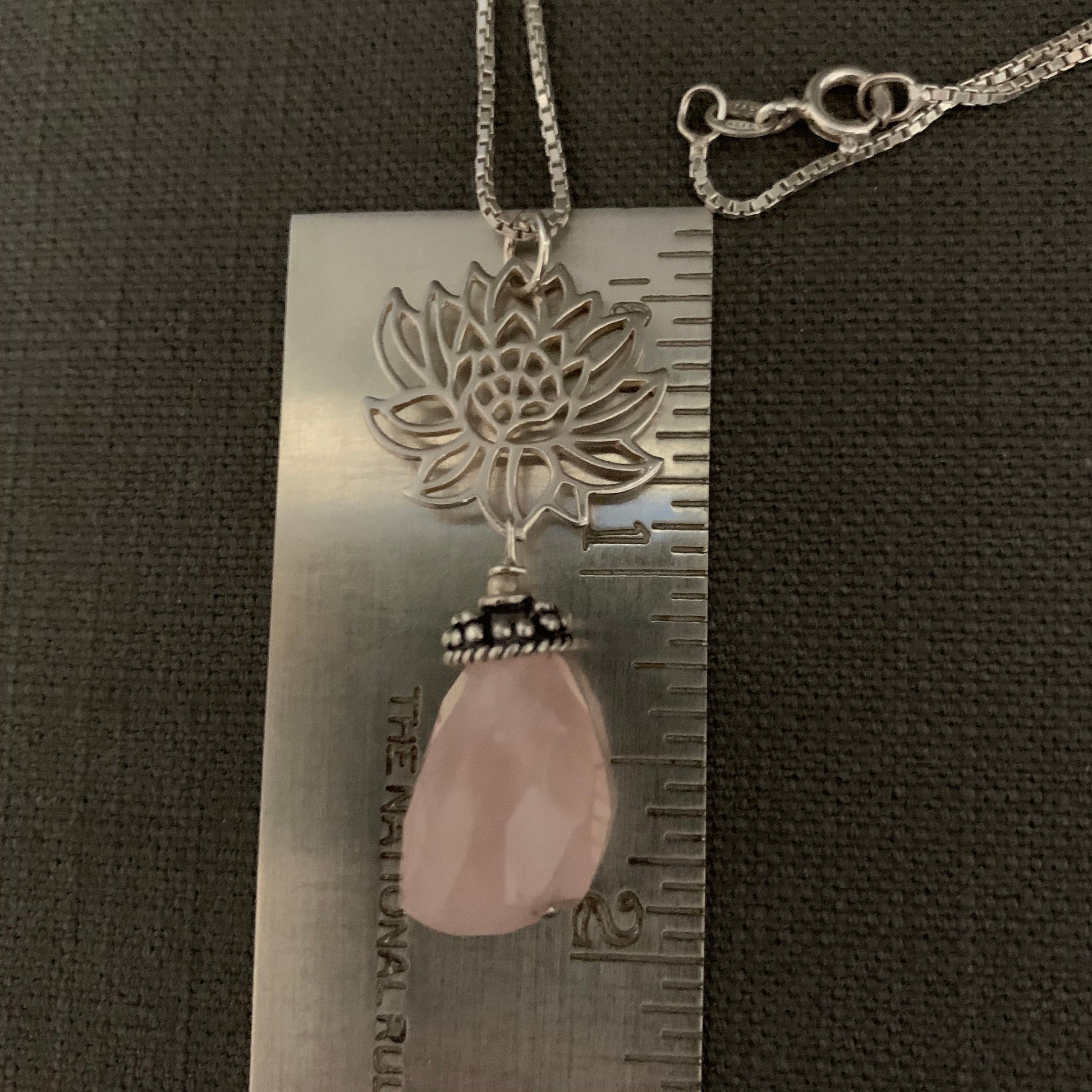 Pendant “Beauty from the Depths” Faceted Rose Quartz, Sterling Lotus Charm, Gift idea, Self love stone, Reiki charged, Heart Chakra jewelry