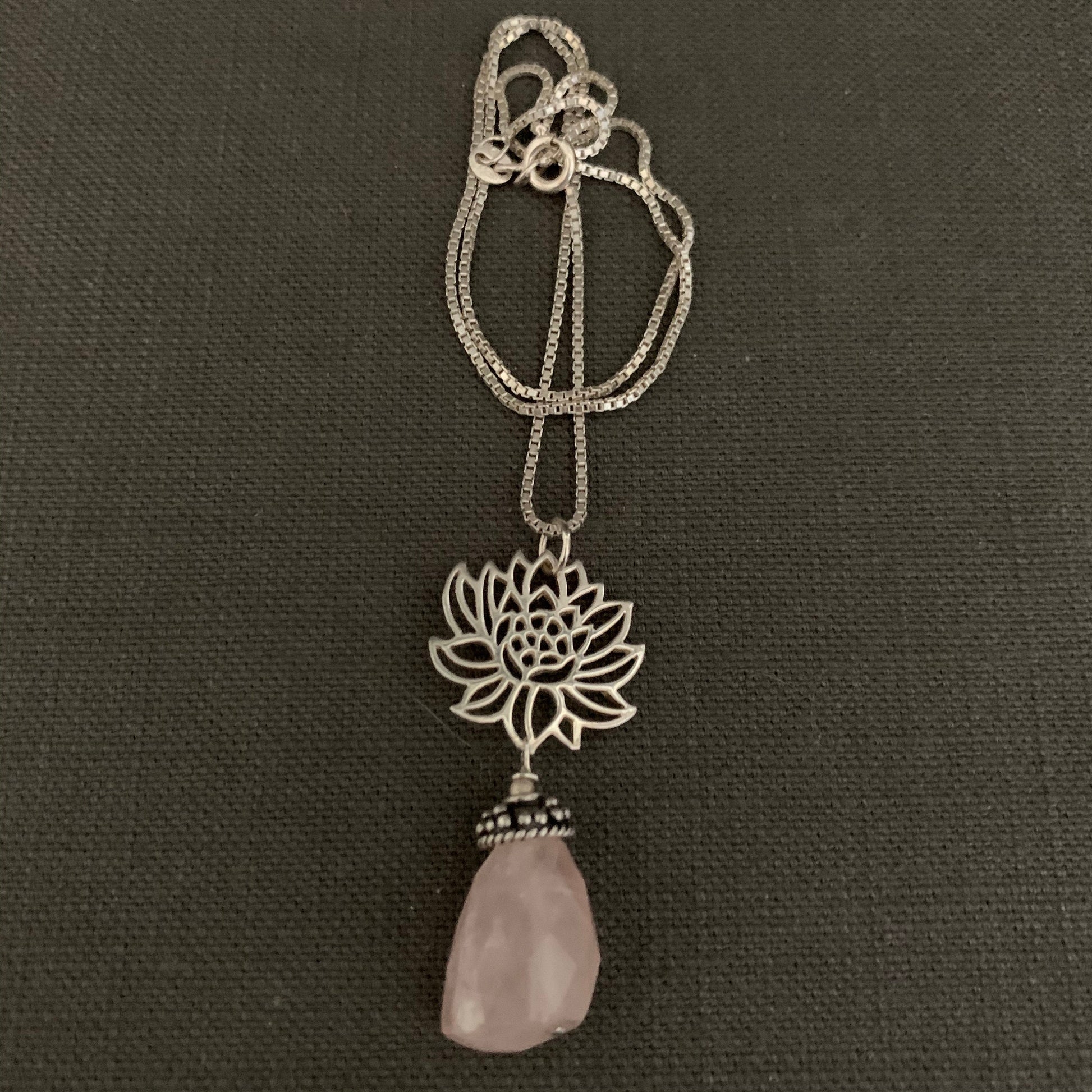 Pendant “Beauty from the Depths” Faceted Rose Quartz, Sterling Lotus Charm, Gift idea, Self love stone, Reiki charged, Heart Chakra jewelry