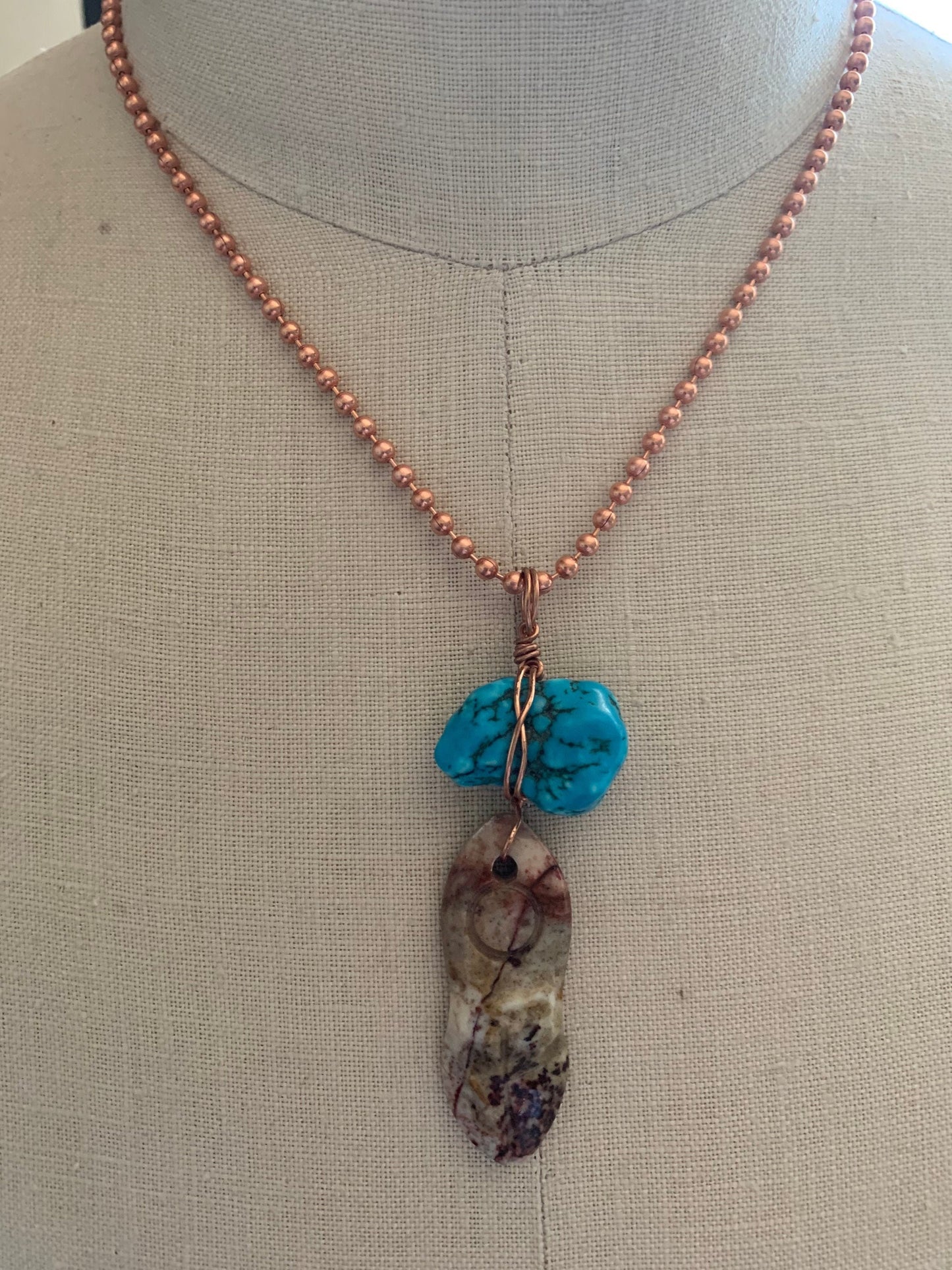 pendant "Mother Sky" Goddess jewelry, carved stone Goddess, Turquoise nugget, copper wire, Pagan jewelry, Nut, Sky Goddess, gender neutral