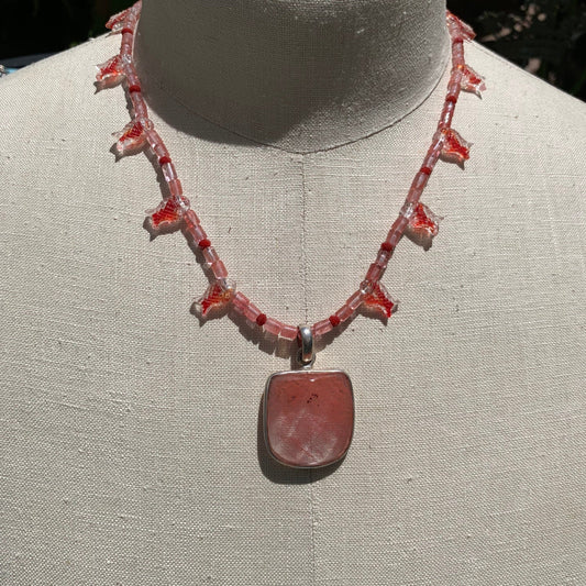 necklace "Red Tide" Cherry quartz pendant, Glass Koi beads, Mermaid jewelry, Ocean necklace, Beach Wear, Reiki charged, Sirens, Selkies