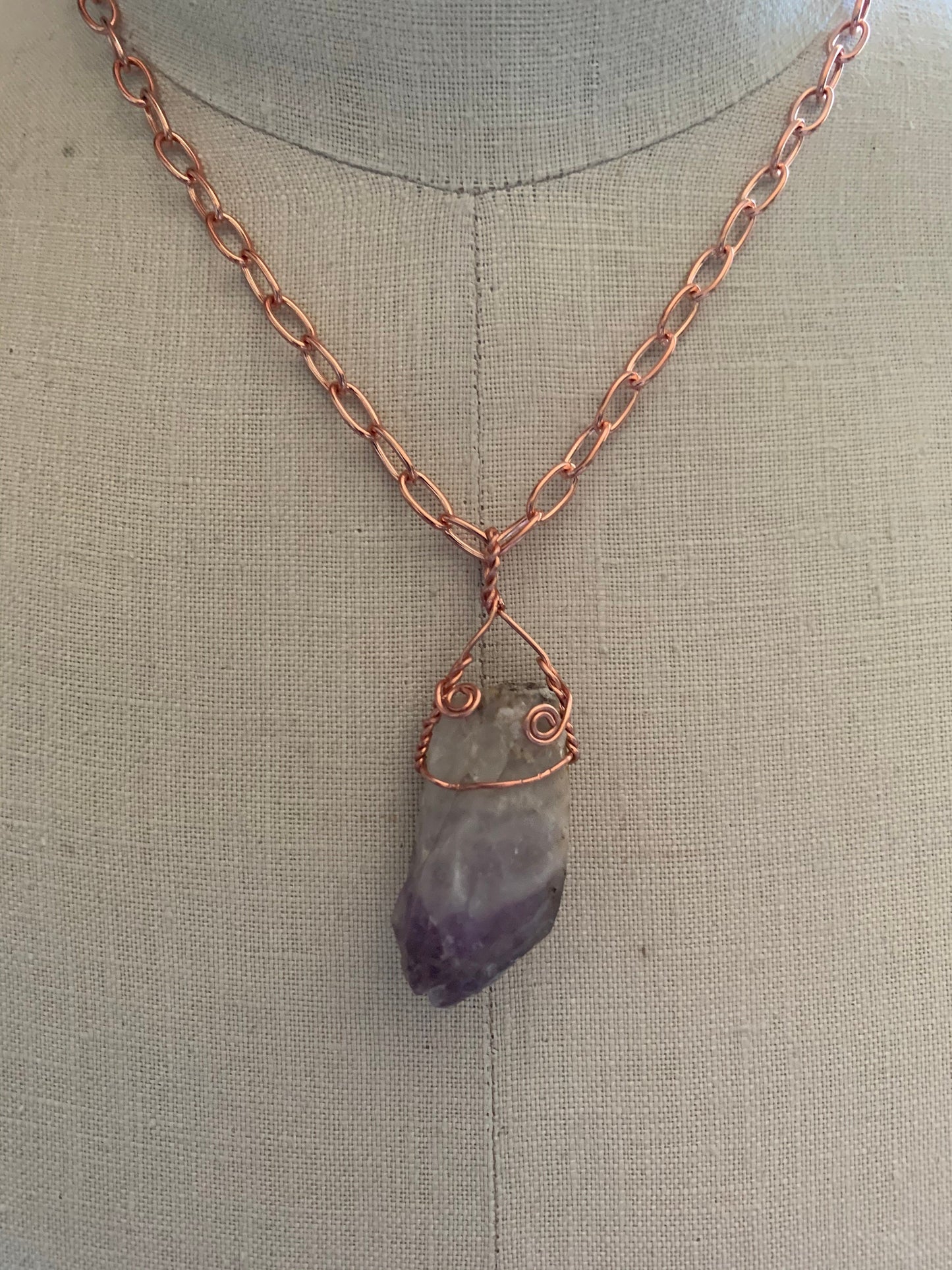 Pendant “Healing Spirals” Amethyst point, Copper wire, Healing stone, Gender Neutral, Reiki charged, Third Eye and Crown Chakra