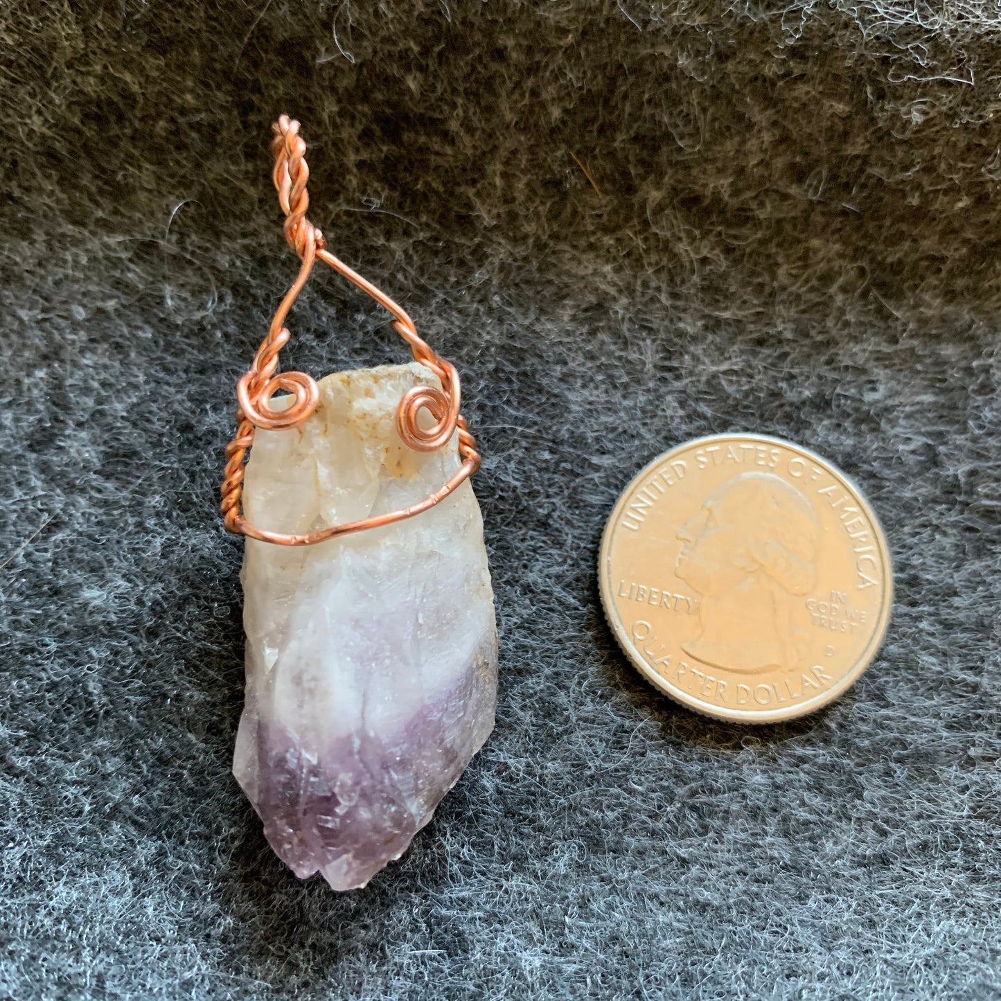 Pendant “Healing Spirals” Amethyst point, Copper wire, Healing stone, Gender Neutral, Reiki charged, Third Eye and Crown Chakra