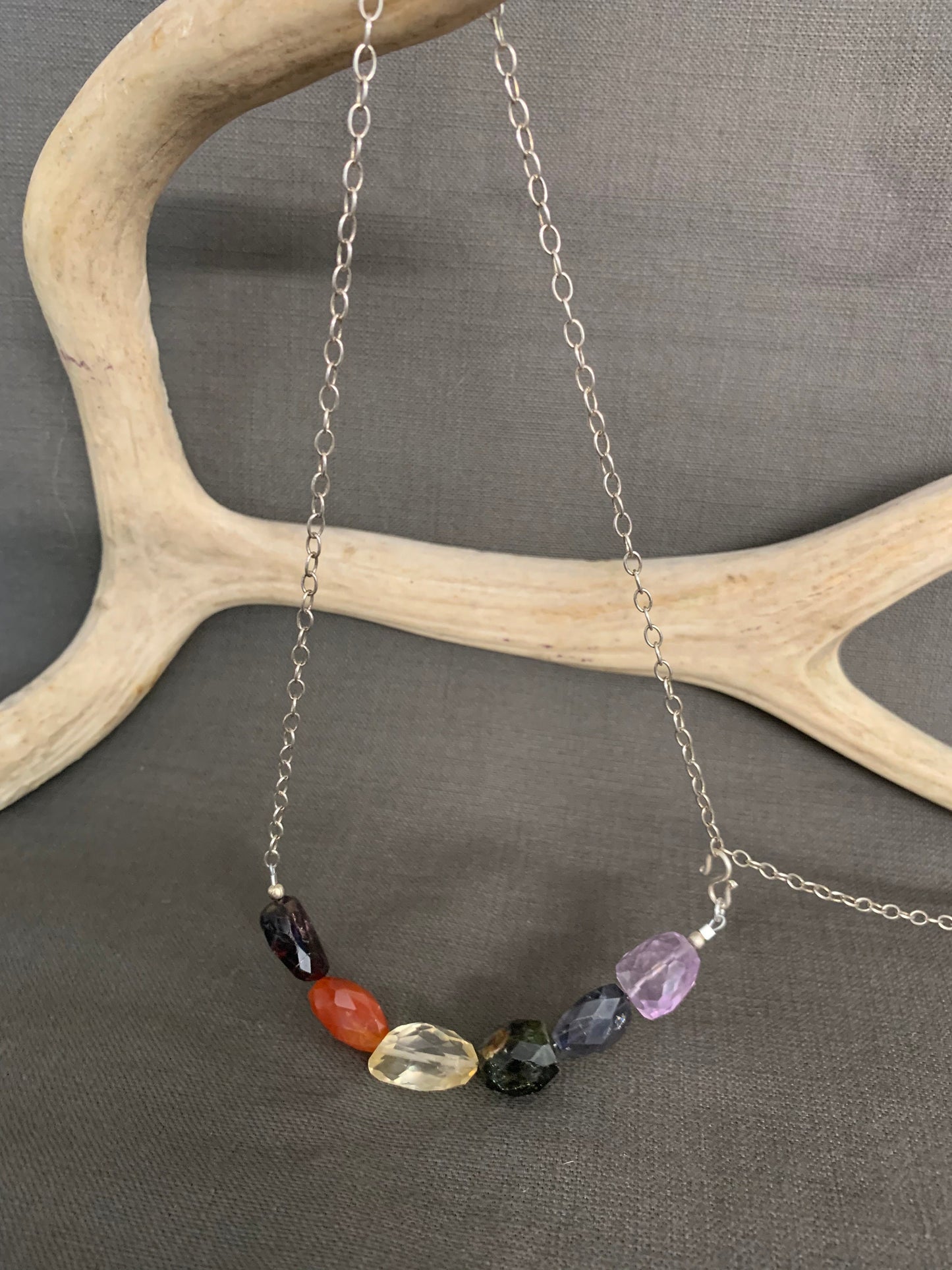 Necklace “Traditional Rainbow” Pride jewelry, Gender Neutral, LGBTQ+ Necklace, Garnet, Carnelian, Citrine, GreenTourmaline, Iolite, Amethyst