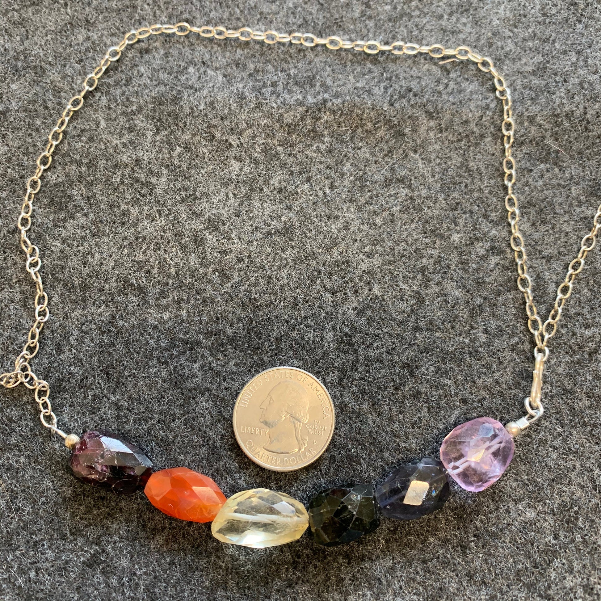 Necklace “Traditional Rainbow” Pride jewelry, Gender Neutral, LGBTQ+ Necklace, Garnet, Carnelian, Citrine, GreenTourmaline, Iolite, Amethyst