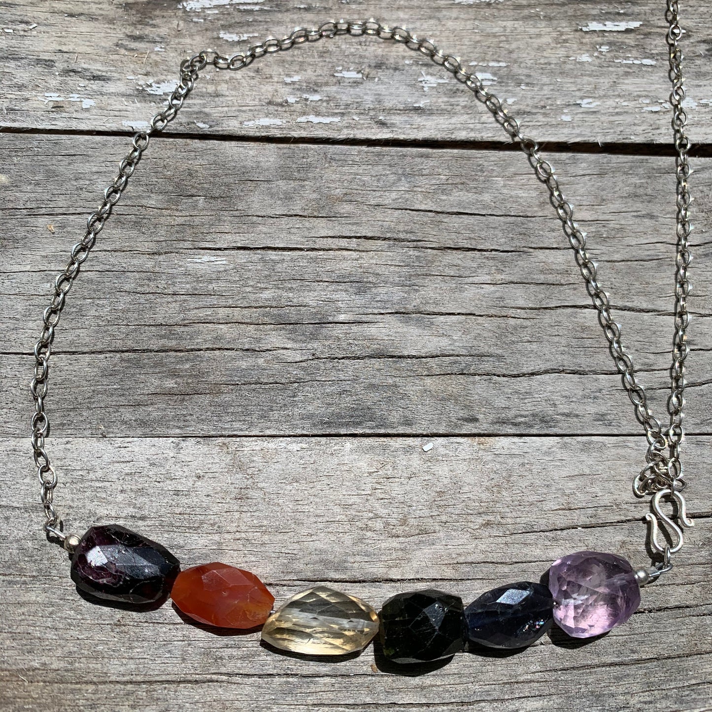 Necklace “Traditional Rainbow” Pride jewelry, Gender Neutral, LGBTQ+ Necklace, Garnet, Carnelian, Citrine, GreenTourmaline, Iolite, Amethyst