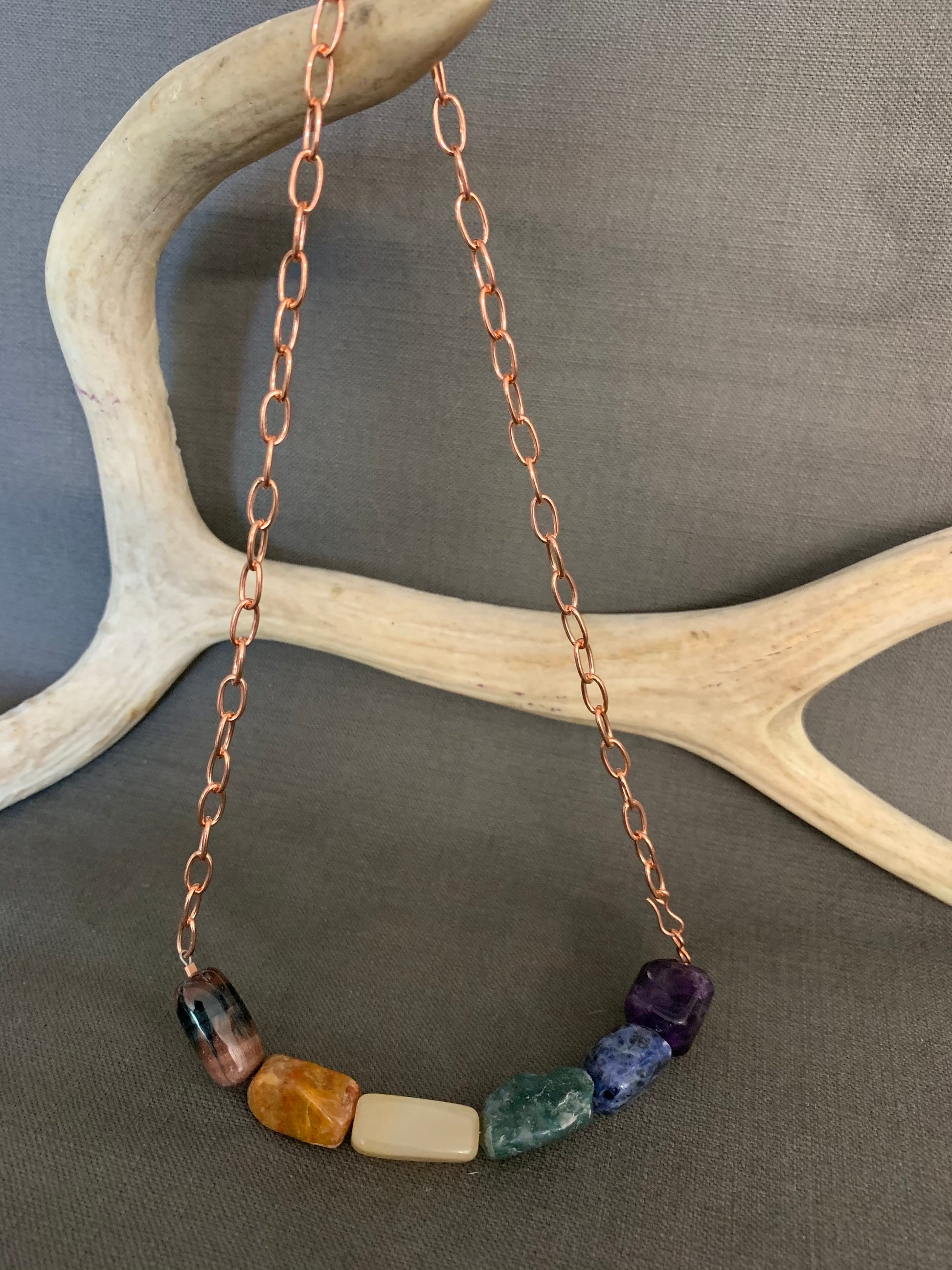 Necklace “Earthy Rainbow” Pride necklace, Gender Neutral, LGBTQ+ jewelry, Red Tiger Eye, Jasper, Agate, Moss Agate, Sodalite, Fluorite