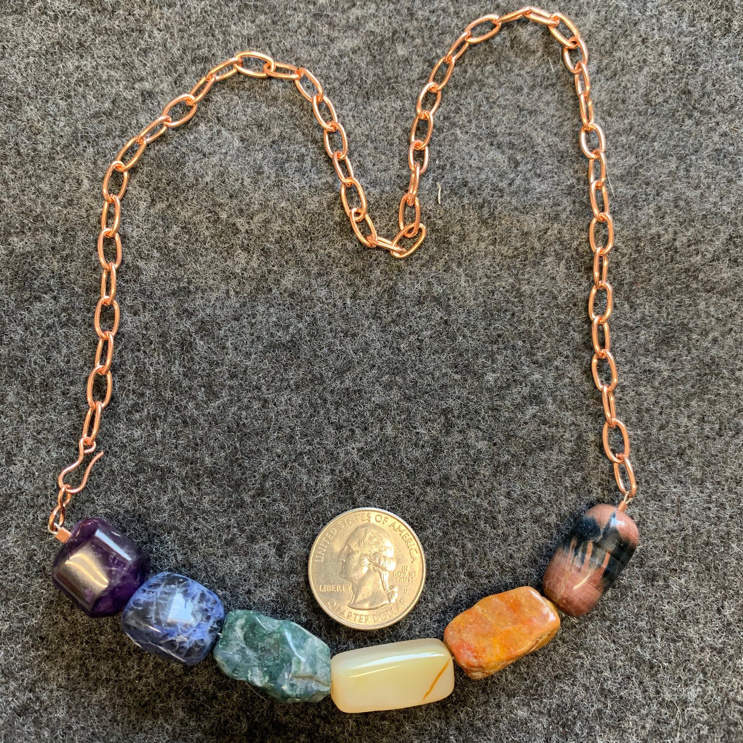 Necklace “Earthy Rainbow” Pride necklace, Gender Neutral, LGBTQ+ jewelry, Red Tiger Eye, Jasper, Agate, Moss Agate, Sodalite, Fluorite