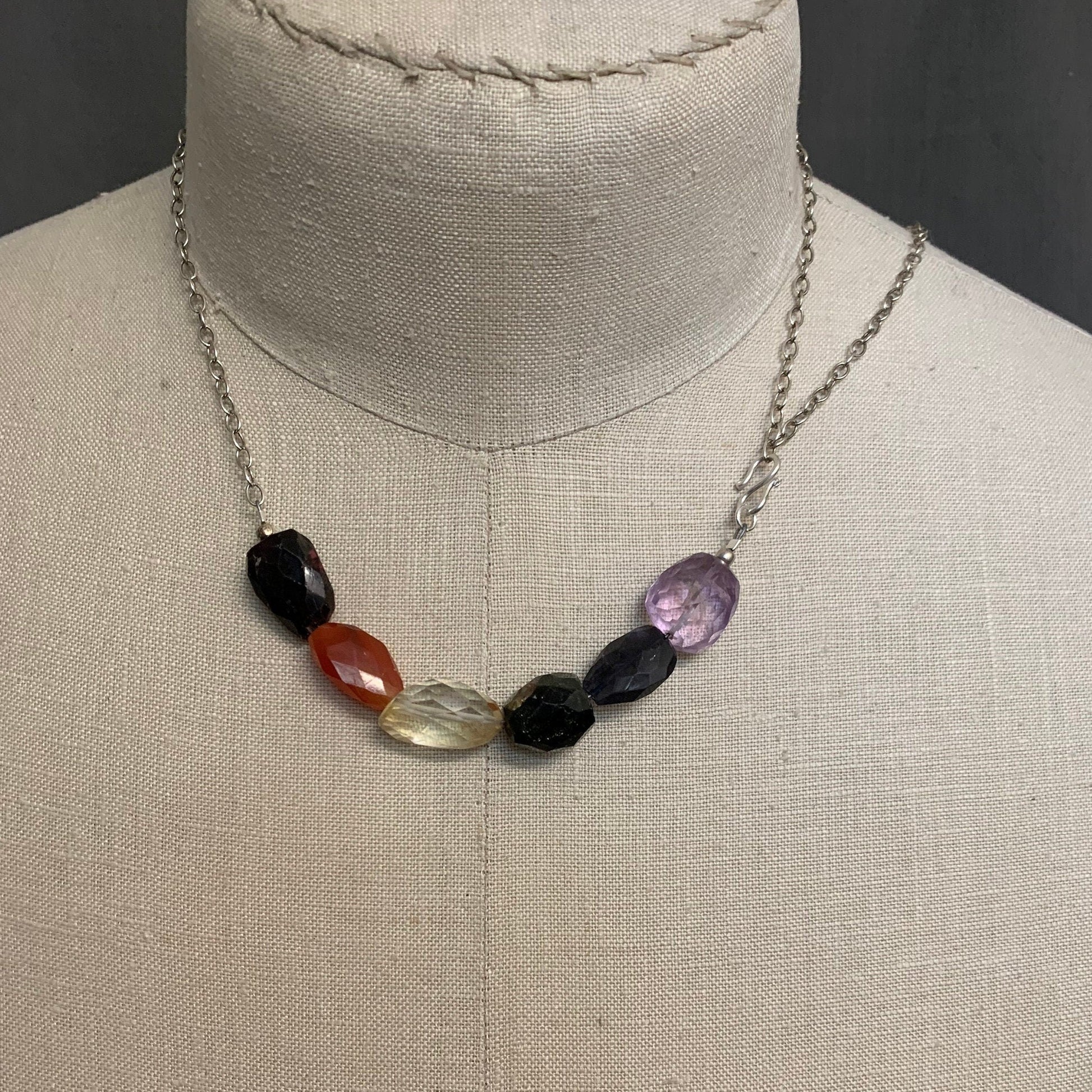 Necklace “Traditional Rainbow” Pride jewelry, Gender Neutral, LGBTQ+ Necklace, Garnet, Carnelian, Citrine, GreenTourmaline, Iolite, Amethyst