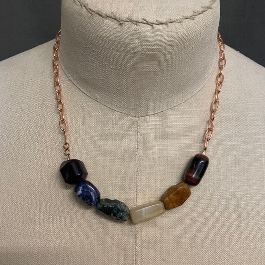 Necklace “Earthy Rainbow” Pride necklace, Gender Neutral, LGBTQ+ jewelry, Red Tiger Eye, Jasper, Agate, Moss Agate, Sodalite, Fluorite