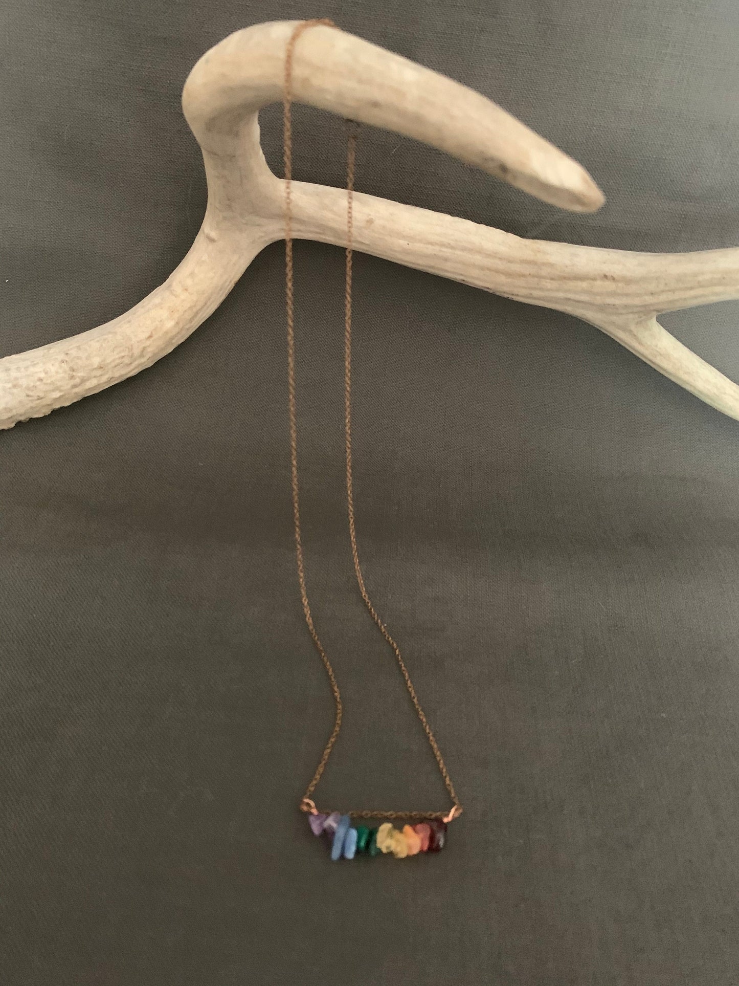 Necklace “Delicate Rainbow” Pride necklace, LGBTQ+ jewelry, Rainbow Pendant, Copper chain, Gender Neutral, Semi Precious stone chips