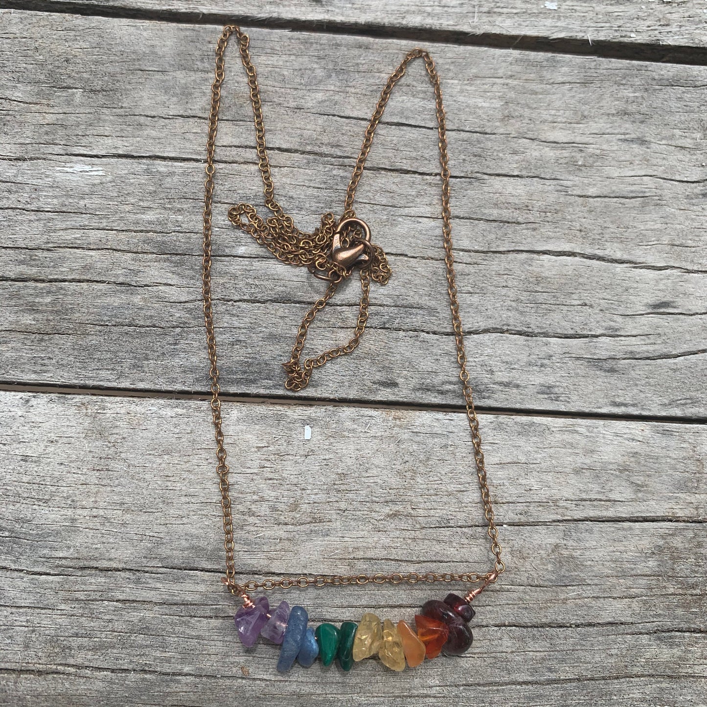 Necklace “Delicate Rainbow” Pride necklace, LGBTQ+ jewelry, Rainbow Pendant, Copper chain, Gender Neutral, Semi Precious stone chips