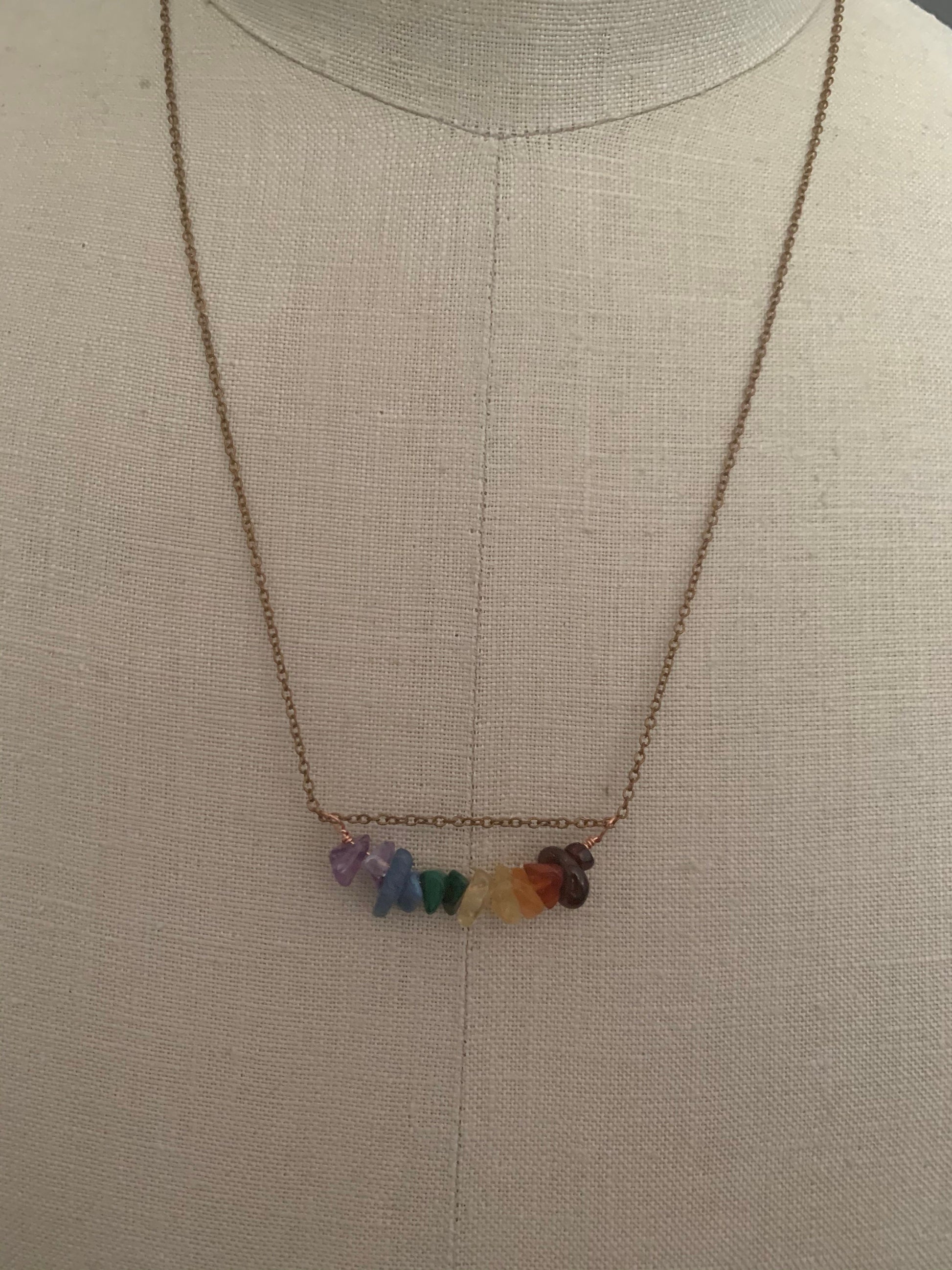 Necklace “Delicate Rainbow” Pride necklace, LGBTQ+ jewelry, Rainbow Pendant, Copper chain, Gender Neutral, Semi Precious stone chips