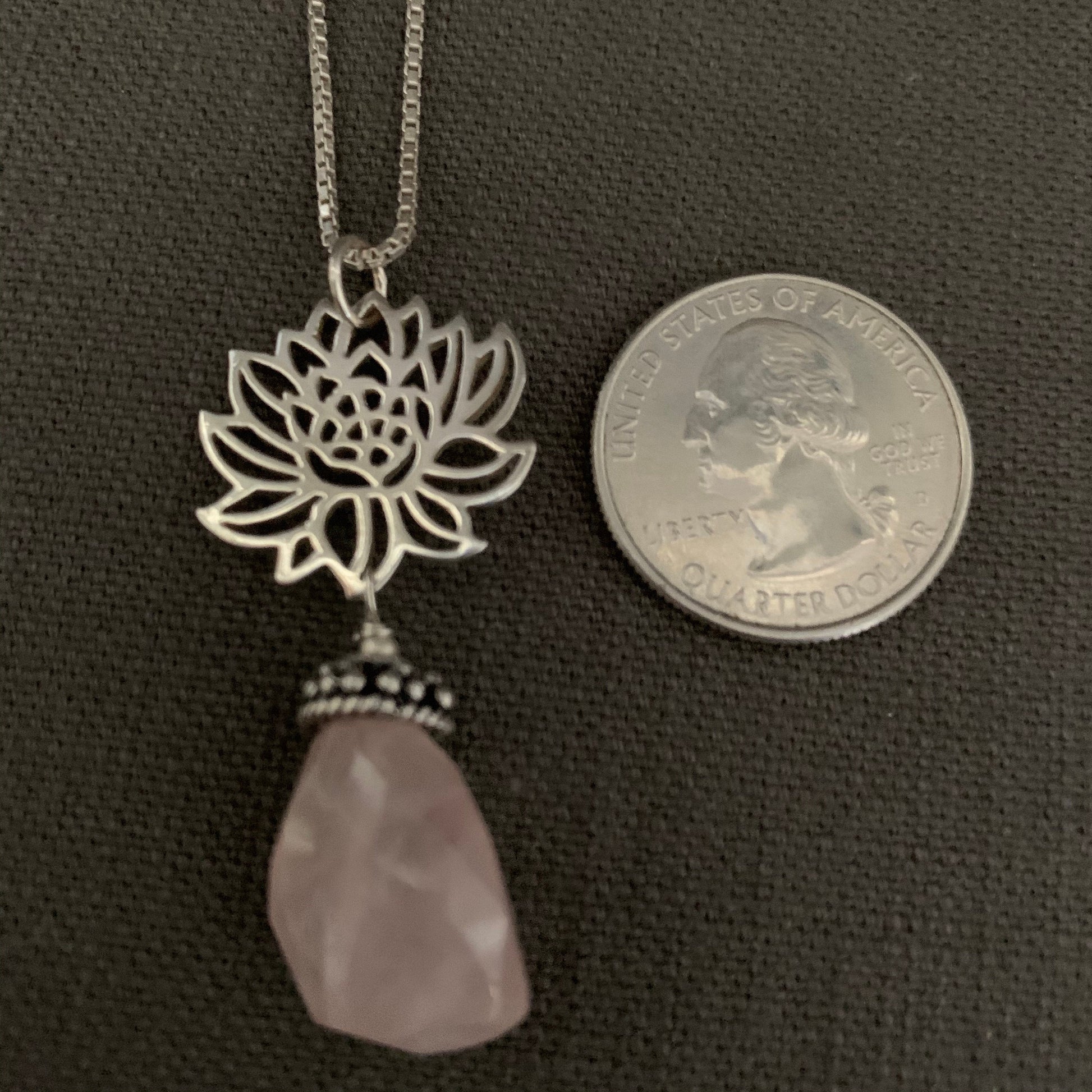 Pendant “Beauty from the Depths” Faceted Rose Quartz, Sterling Lotus Charm, Gift idea, Self love stone, Reiki charged, Heart Chakra jewelry