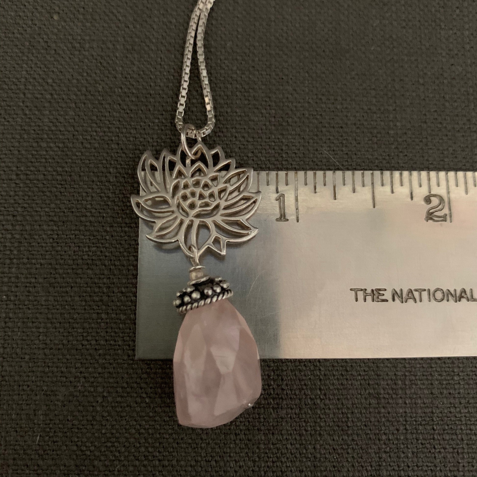 Pendant “Beauty from the Depths” Faceted Rose Quartz, Sterling Lotus Charm, Gift idea, Self love stone, Reiki charged, Heart Chakra jewelry