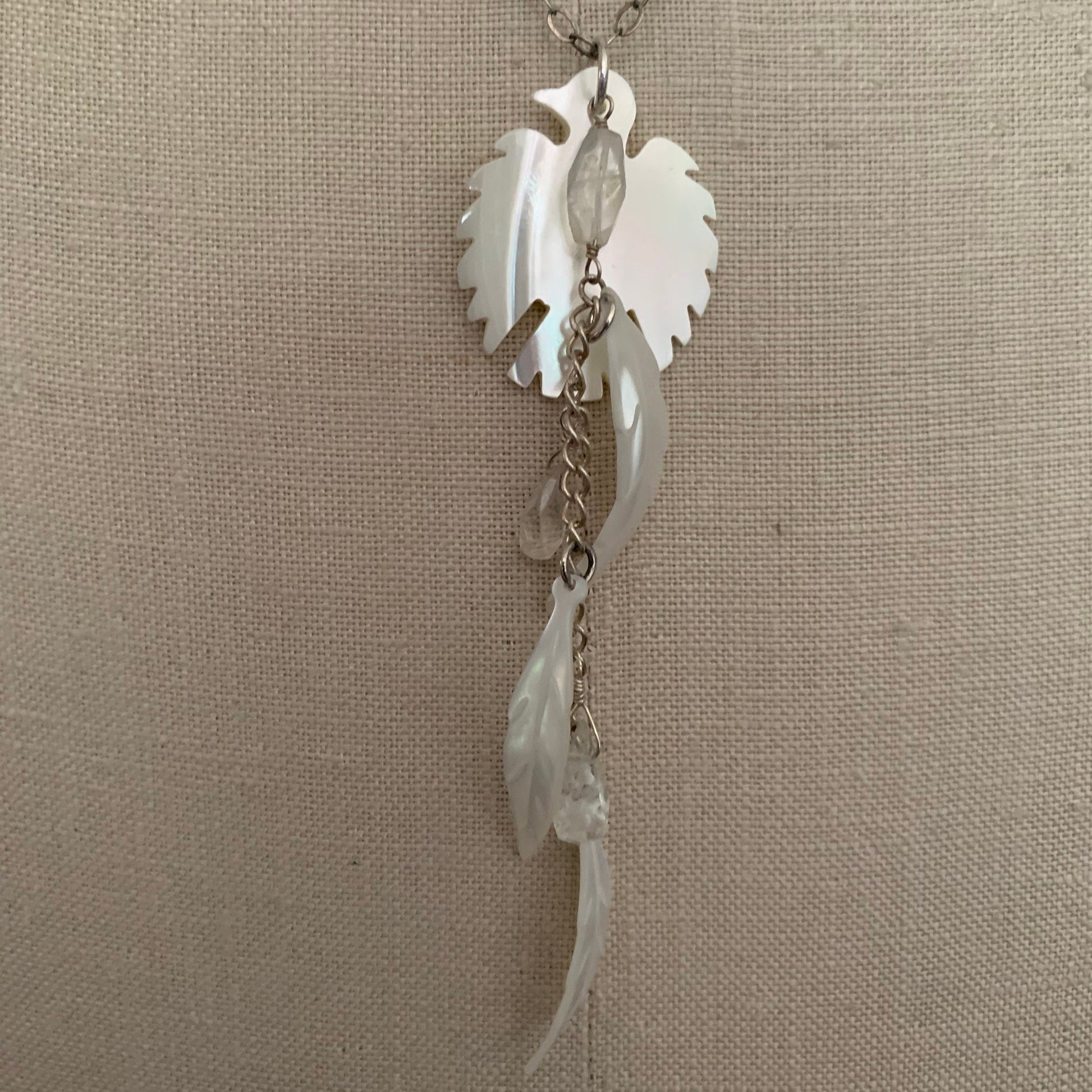 Pendant “White Crow” Mother of Pearl Crow, MOP Feather, Quartz, Crow energy, Animal Spirit, Gender Neutral, Gift idea, Pagan jewelry, Reiki