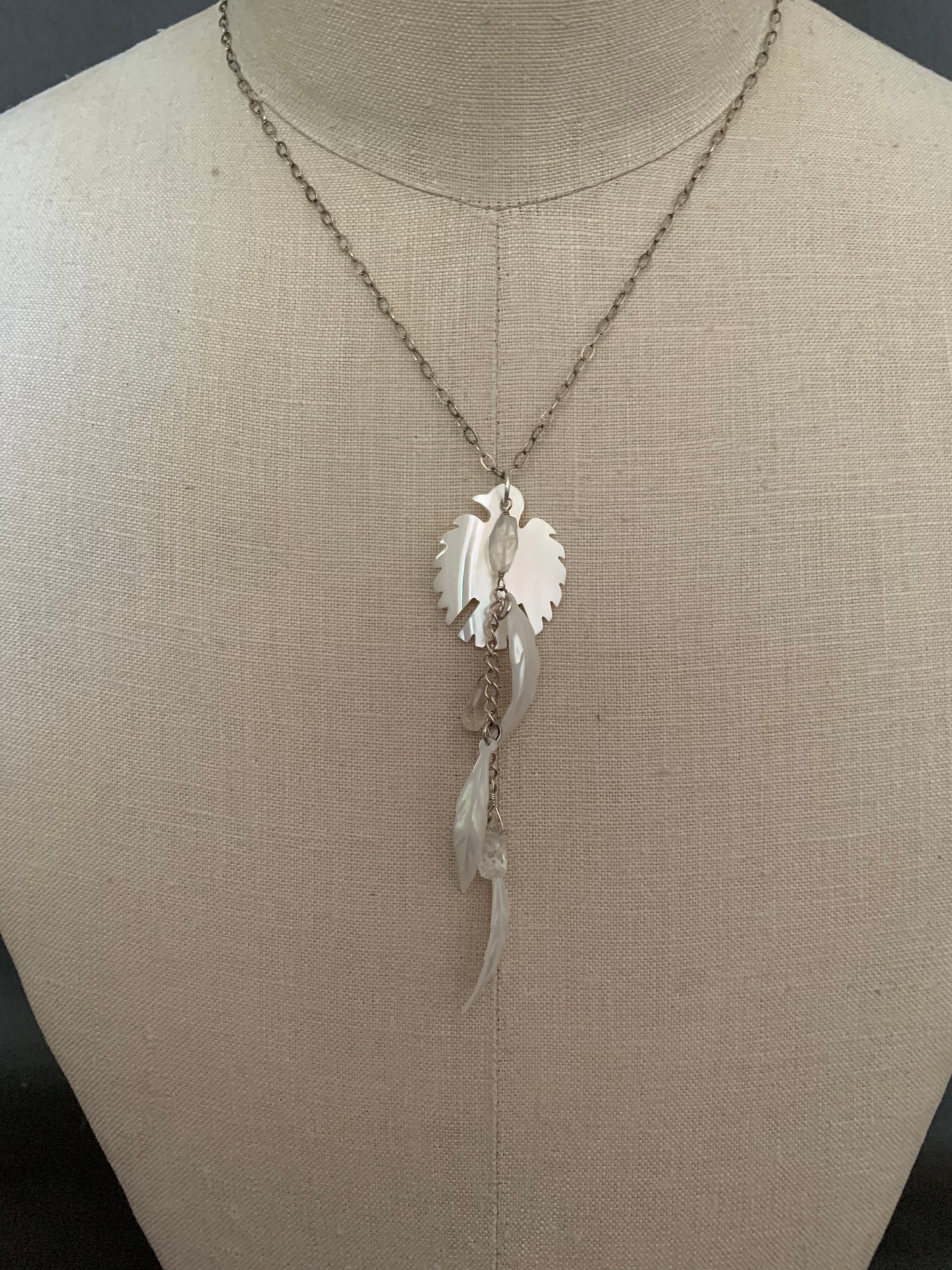 Pendant “White Crow” Mother of Pearl Crow, MOP Feather, Quartz, Crow energy, Animal Spirit, Gender Neutral, Gift idea, Pagan jewelry, Reiki