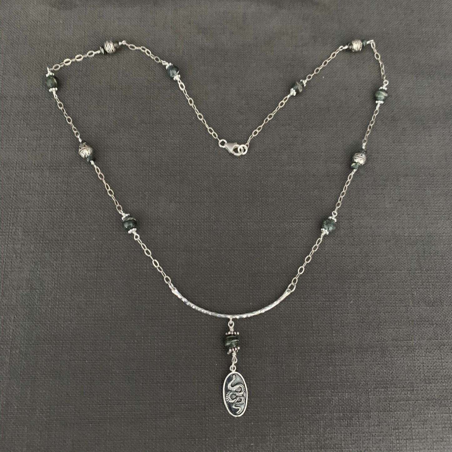 Necklace “Snake Charmer” Sterling Snake charm, Serpentine, Handmade links, Snake energy, Animal Guide, Spirit Animal, Gender neutral jewelry