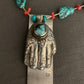 necklace "Hand Held High" Nepal Hamsa, Tibetan turquoise, Red Coral, Hand of God, Hand of Fatima, Gift idea, Gender Neutral jewelry, Reiki