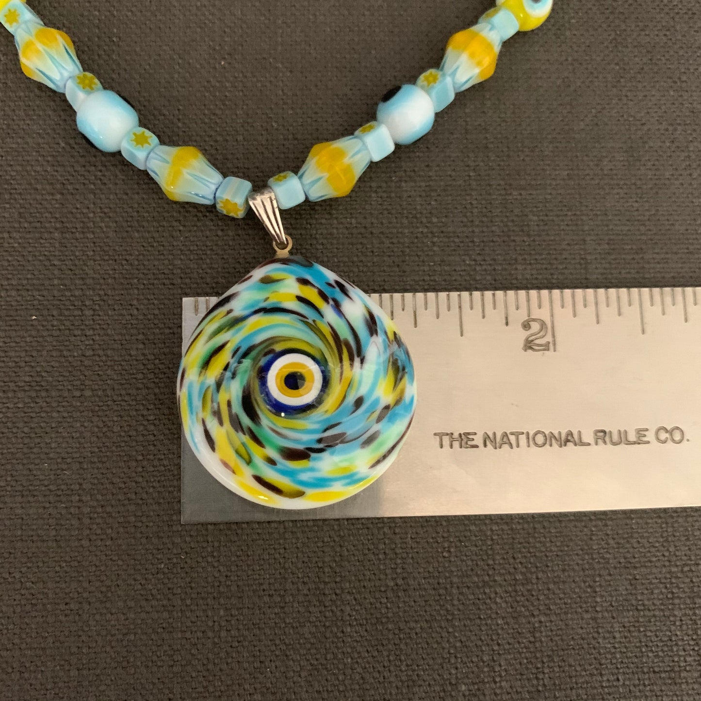 necklace "Summer Fun" Murano glass Evil Eye pendant, Chevron Beads, Evil Eyes, Festival jewelry, Reiki charged, Gender Neutral jewelry