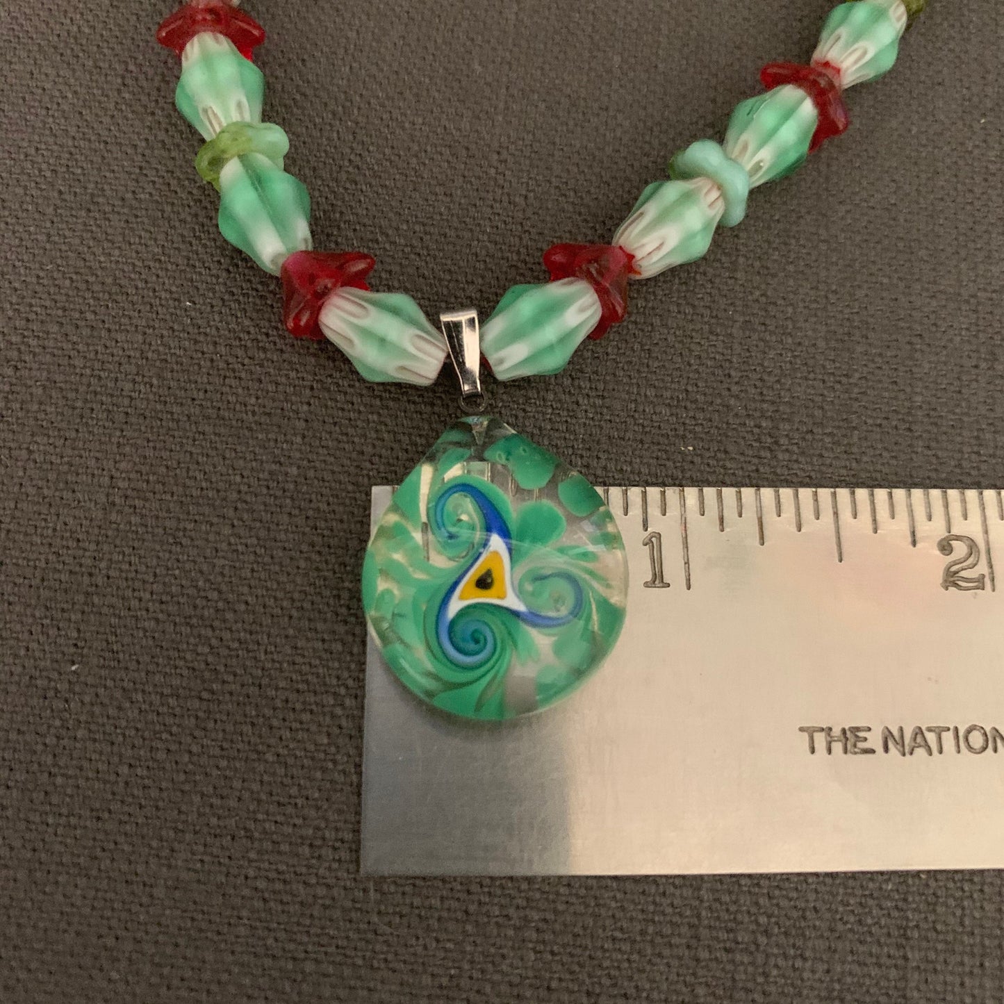 necklace "Eye of Bride" Murano glass Triskelion with Evil Eye, Goddess Bridget, Imbolc, Glass Flowers, Chevron beads, Good Luck Charm