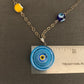 necklace "Seeing Circles" Murano glass Evil Eye pendant, Evil Eye beads, Protection charm, sterling chain, handmade links, Gender Neutral