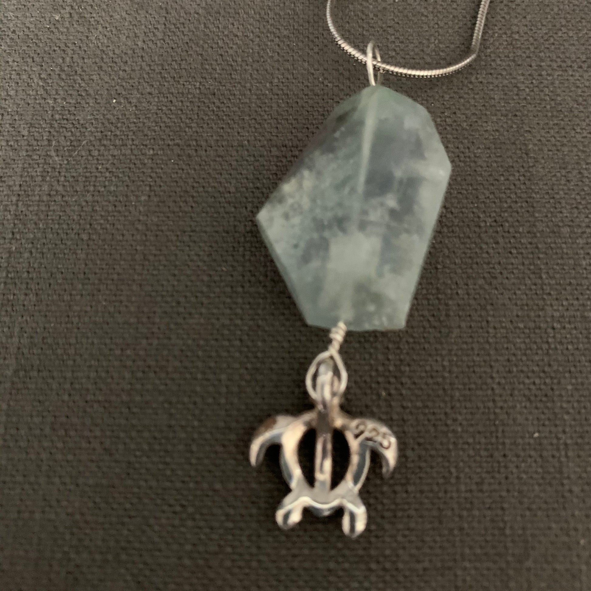 Pendant “Squirt” Sterling Sea Turtle charm, Large Rainbow Fluorite, Ocean Jewelry, Merfolk pendant, Gender Neutral, Reiki charged, Chakras