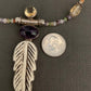 necklace "Fae Feather" carved bone Feather with Amethyst & Citrine pendant, Fairy jewelry, Semi-precious stones, Gift idea, Fae necklace