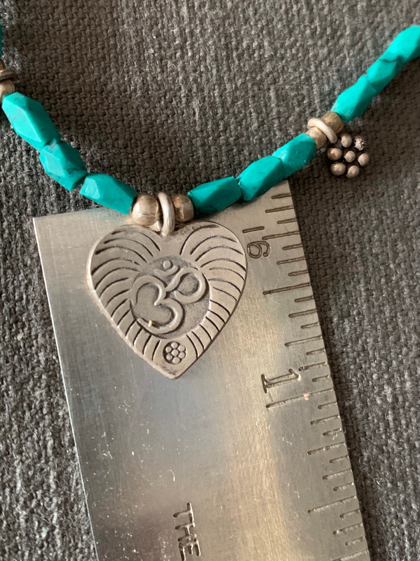 necklace "Balanced Heart" Fine Silver Ohm Heart, Hill Tribe Silver Heart, Malachite necklace, Heart chakra, Gift Idea, Self Love, Reiki