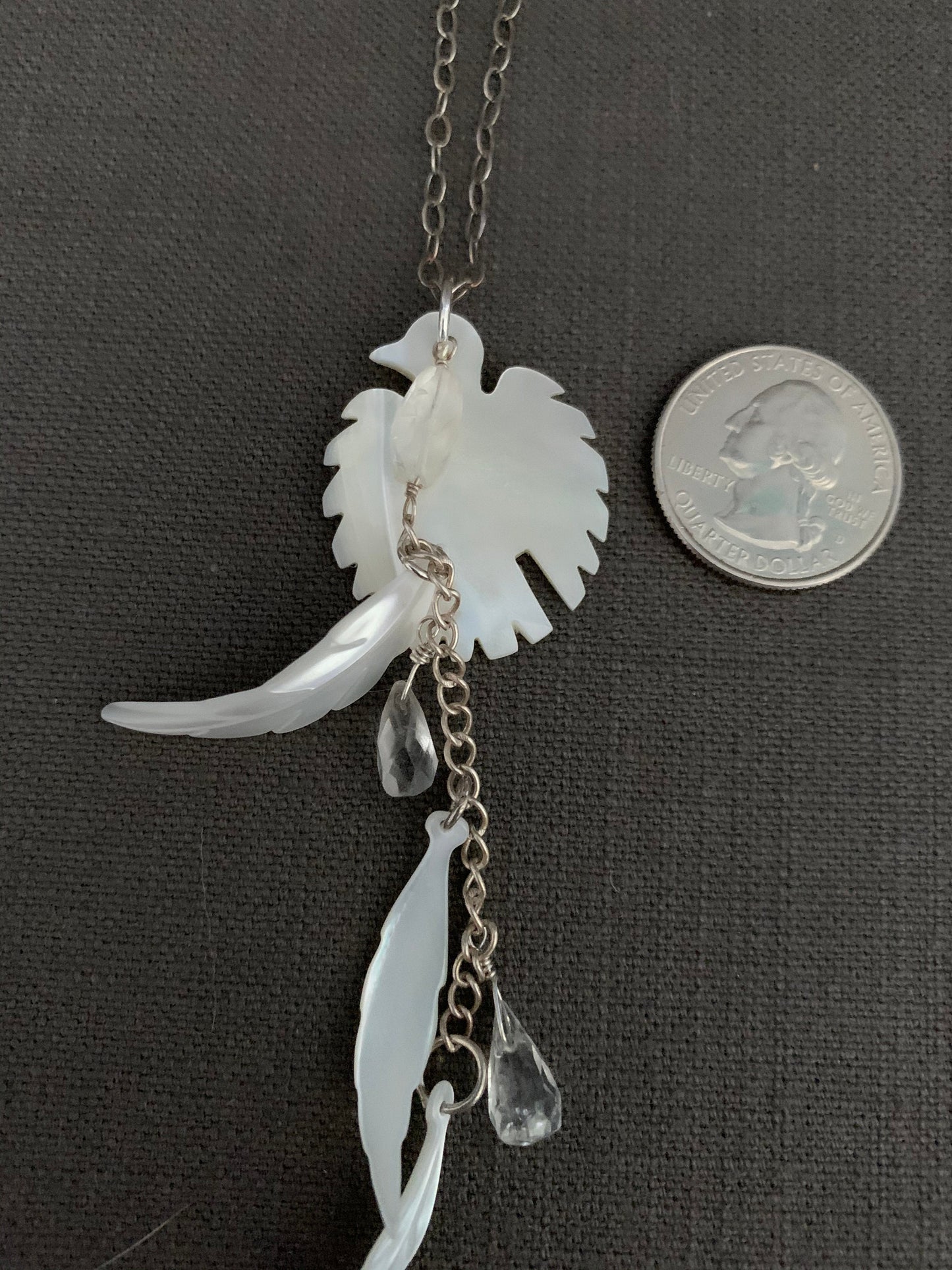 Pendant “White Crow” Mother of Pearl Crow, MOP Feather, Quartz, Crow energy, Animal Spirit, Gender Neutral, Gift idea, Pagan jewelry, Reiki