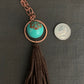Pendant “Woke” Enameled Bell with Mandala, Copper link, Ultra Suede tassel, Meditation Bell, Tassel pendant, Gift Idea, Reiki charged